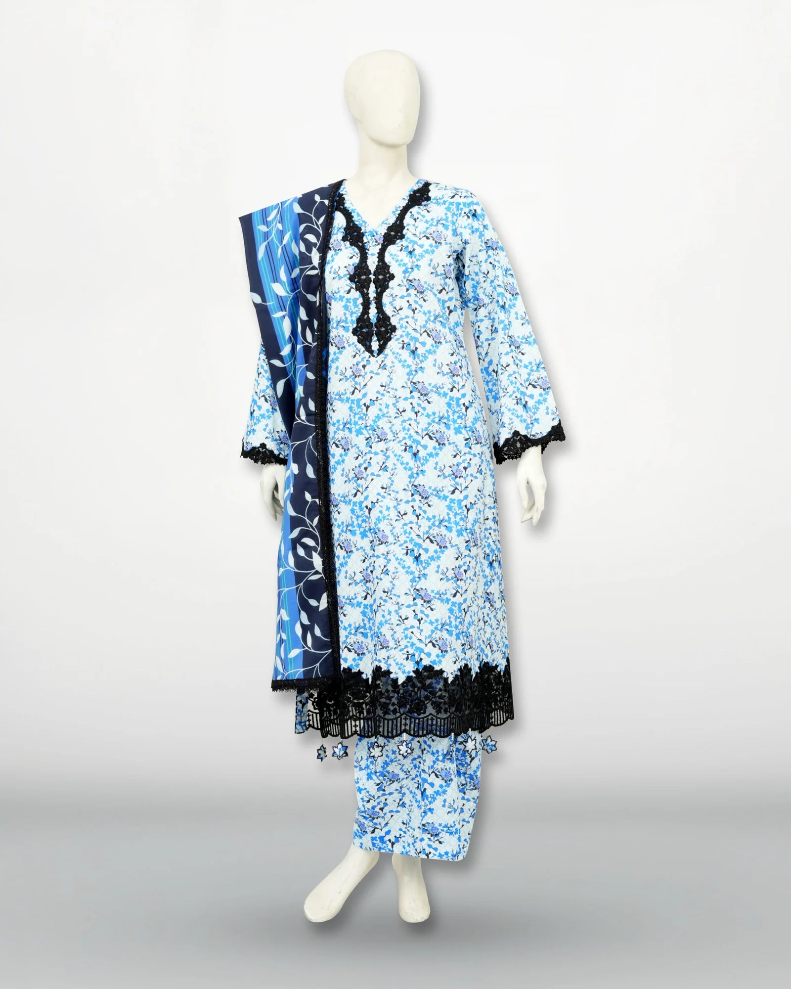 Un-Stitched Printed DD Lawn Blue 3 Pcs | DD-PLAWN-027