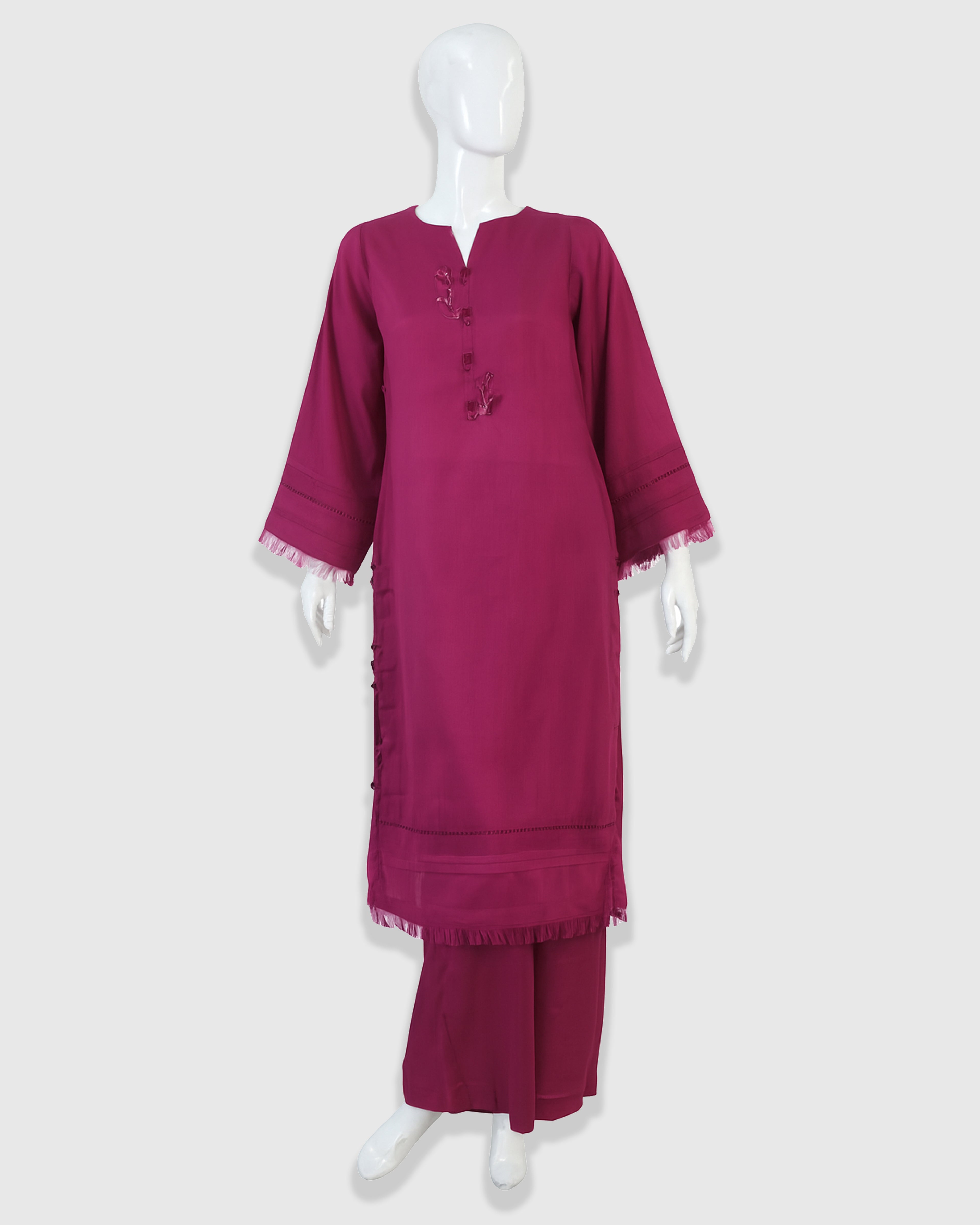 Maroon Russian Rao-Silk 2 PC | DD-SOLID-PMPRR-011