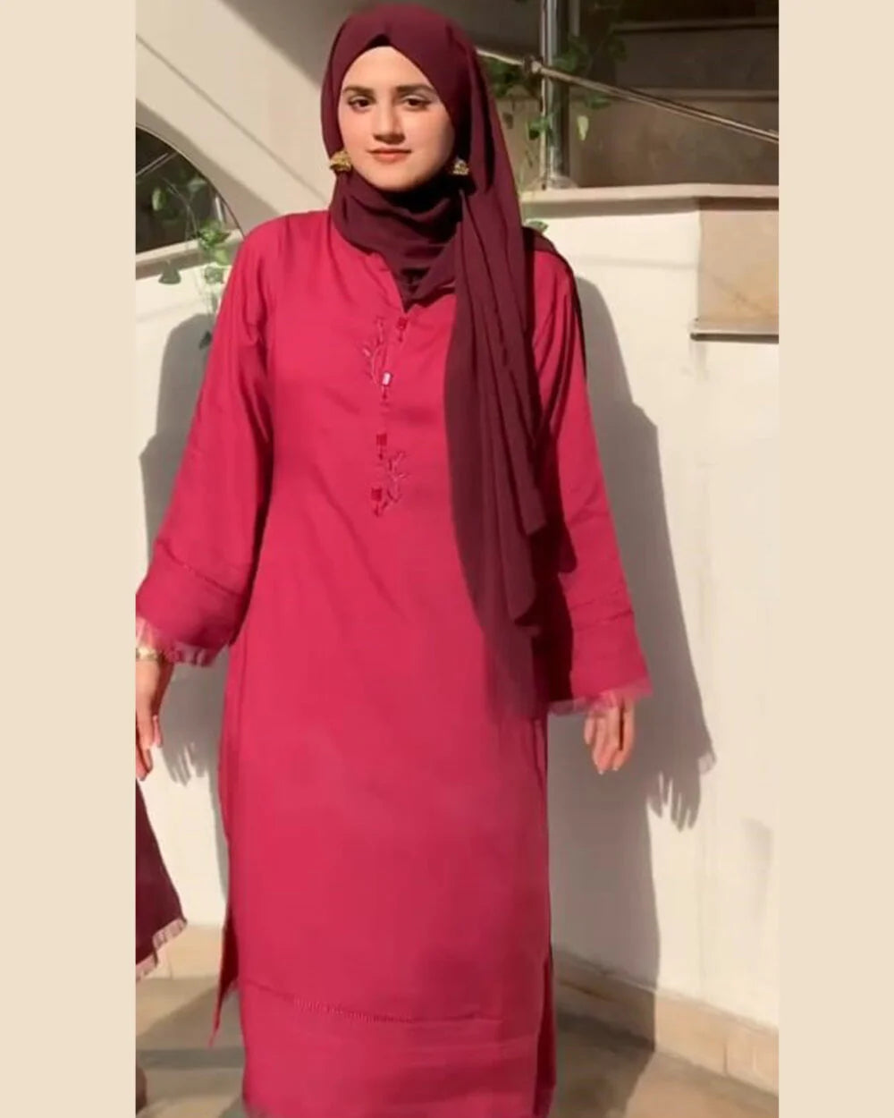 Maroon Russian Rao-Silk 2 PC | DD-SOLID-PMPRR-011