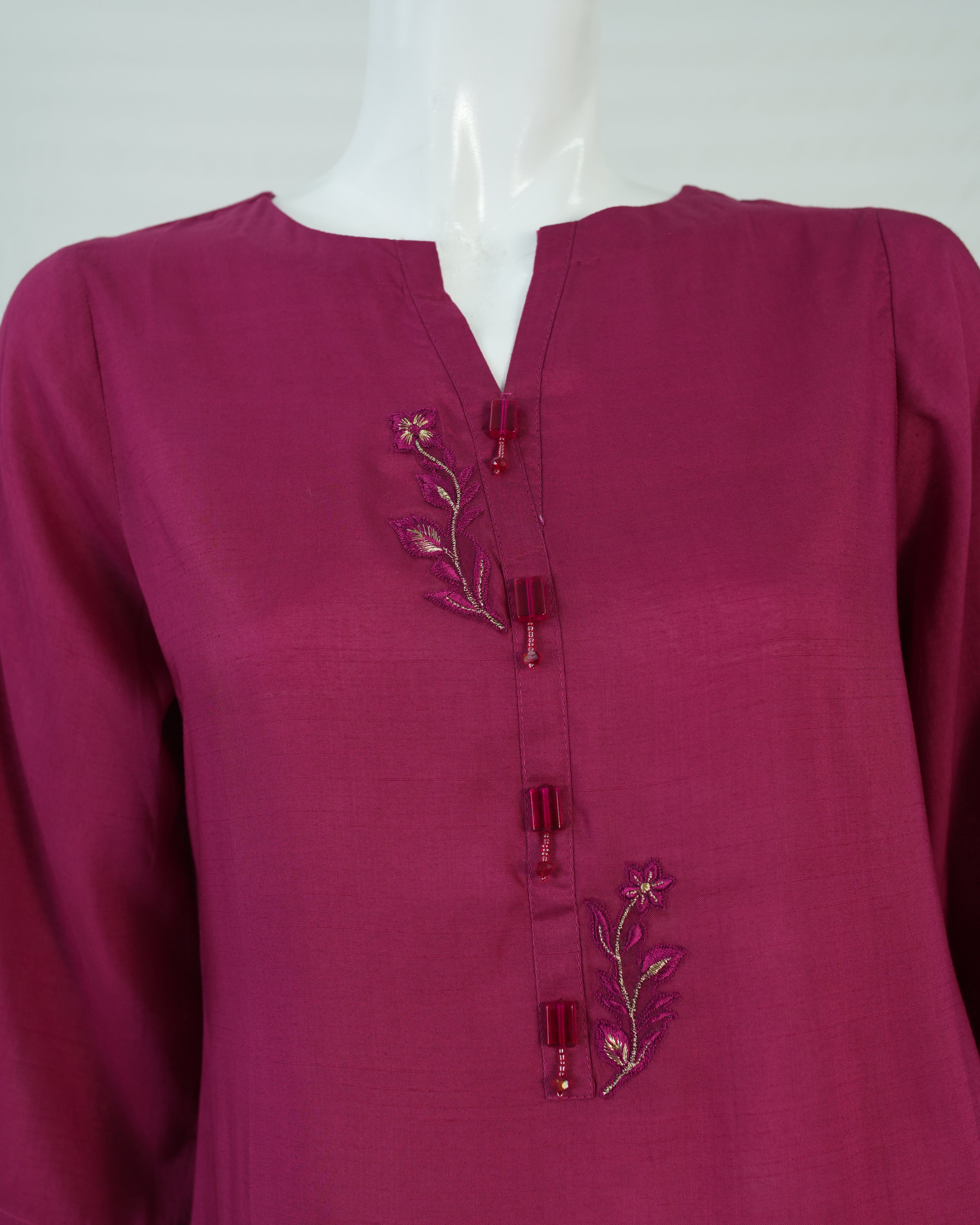 Maroon Russian Rao-Silk 2 PC | DD-SOLID-PMPRR-011