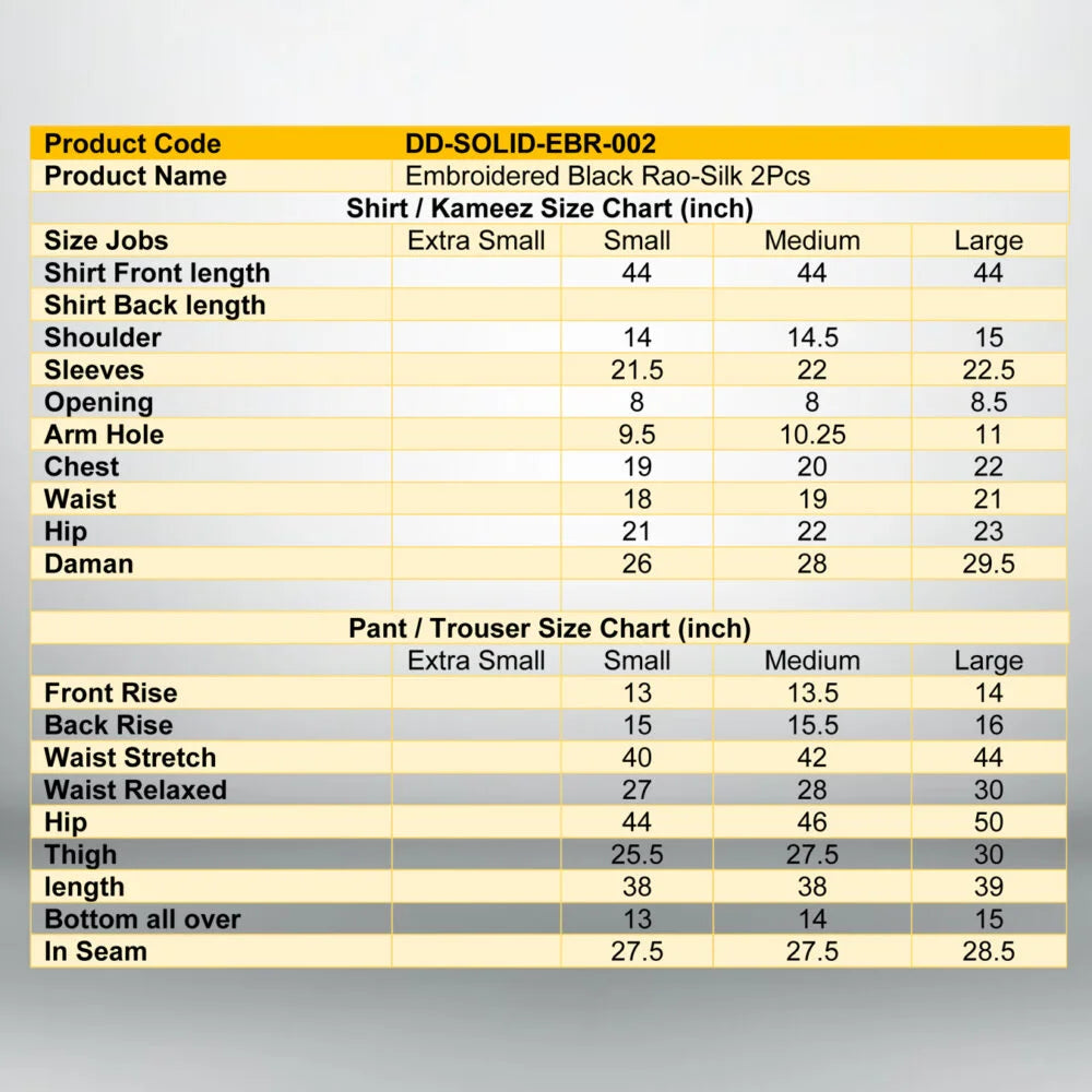 Black Embroidered Rao-Silk 2 PC | DD-SOLID-EBR-002