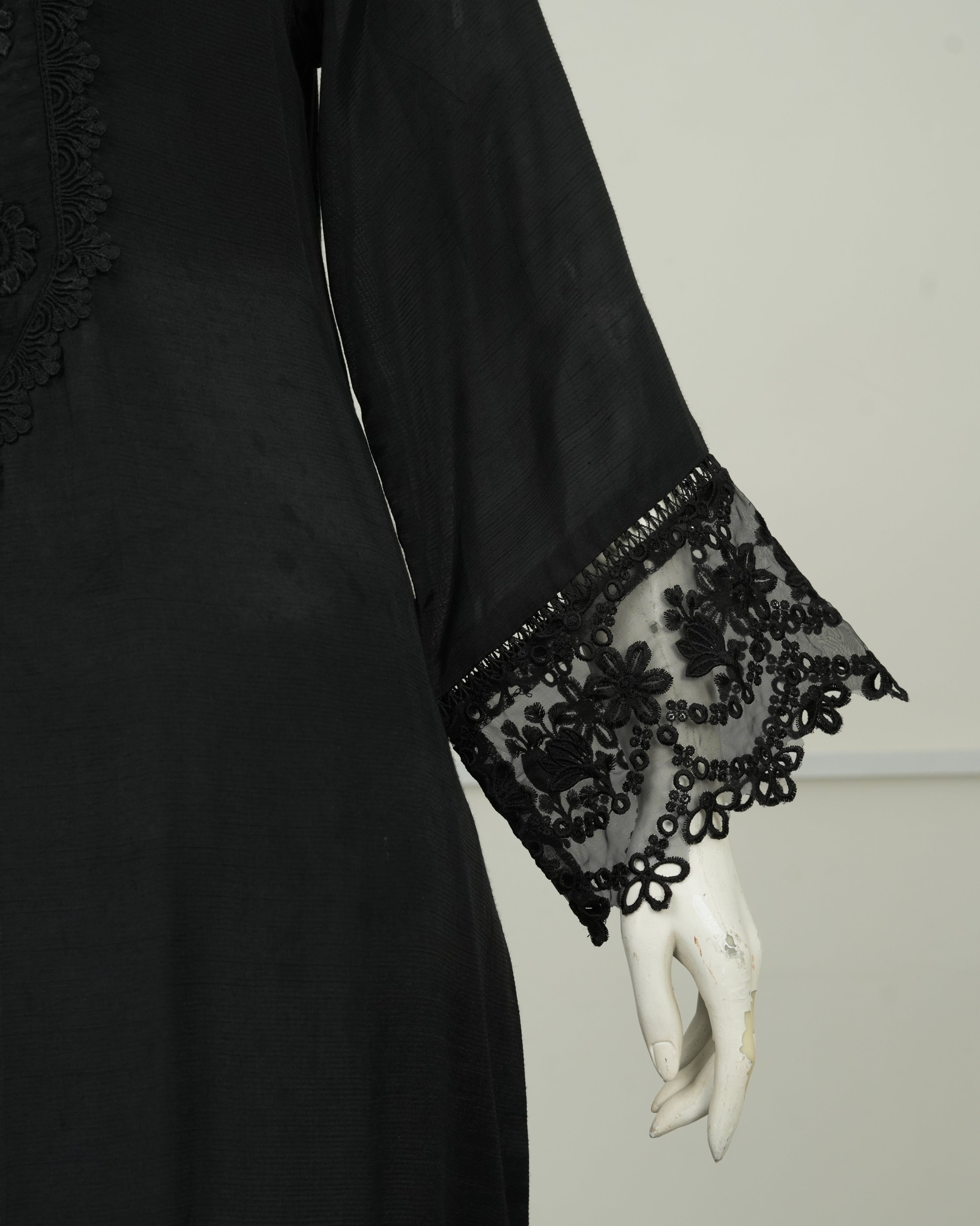 Black Embroidered Rao-Silk 2 PC | DD-SOLID-EBR-002