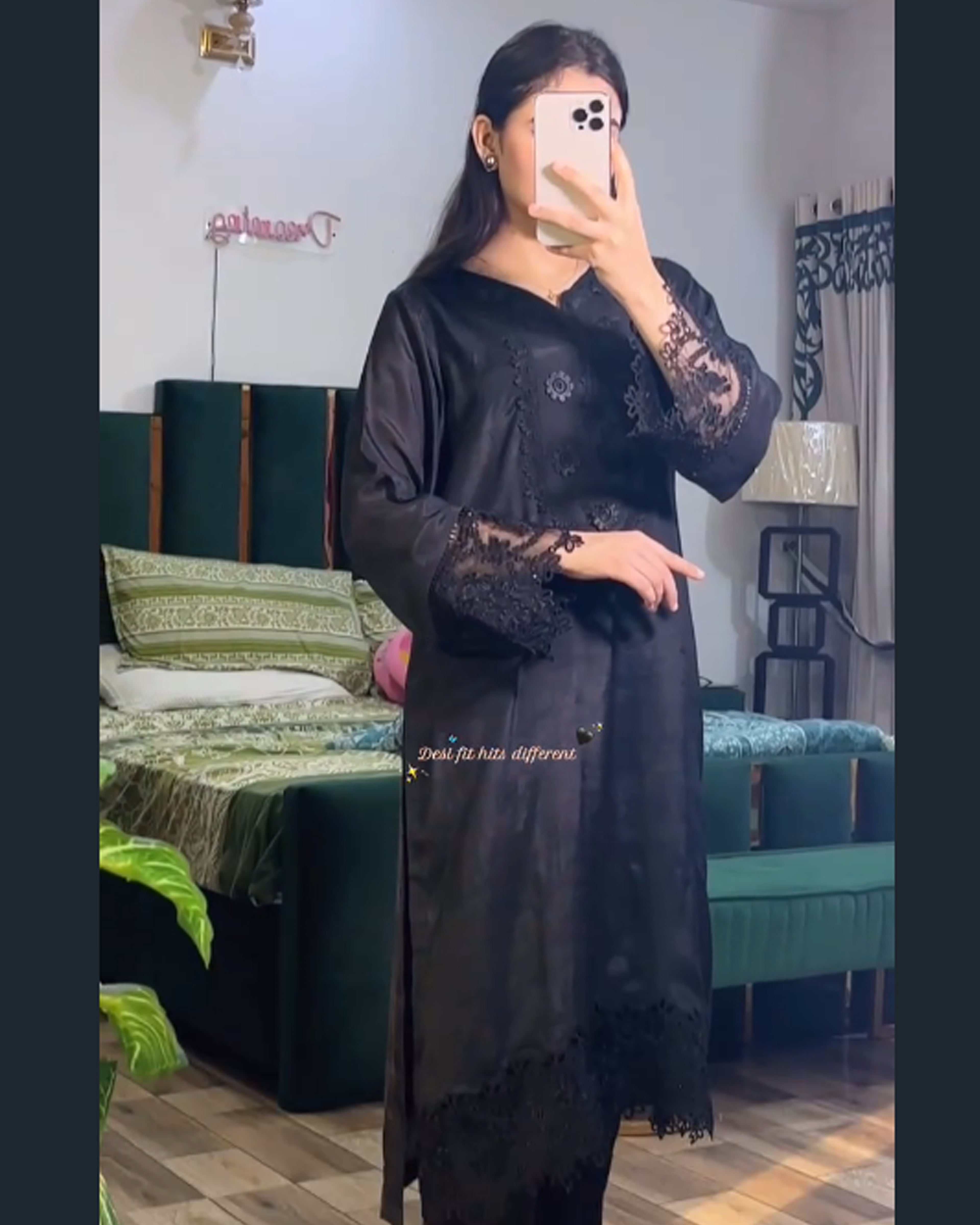 Black Embroidered Rao-Silk 2 PC | DD-SOLID-EBR-002