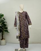 Un-Stitched Purple Printed Khaddar 3 PC | DD-PKHDR-023