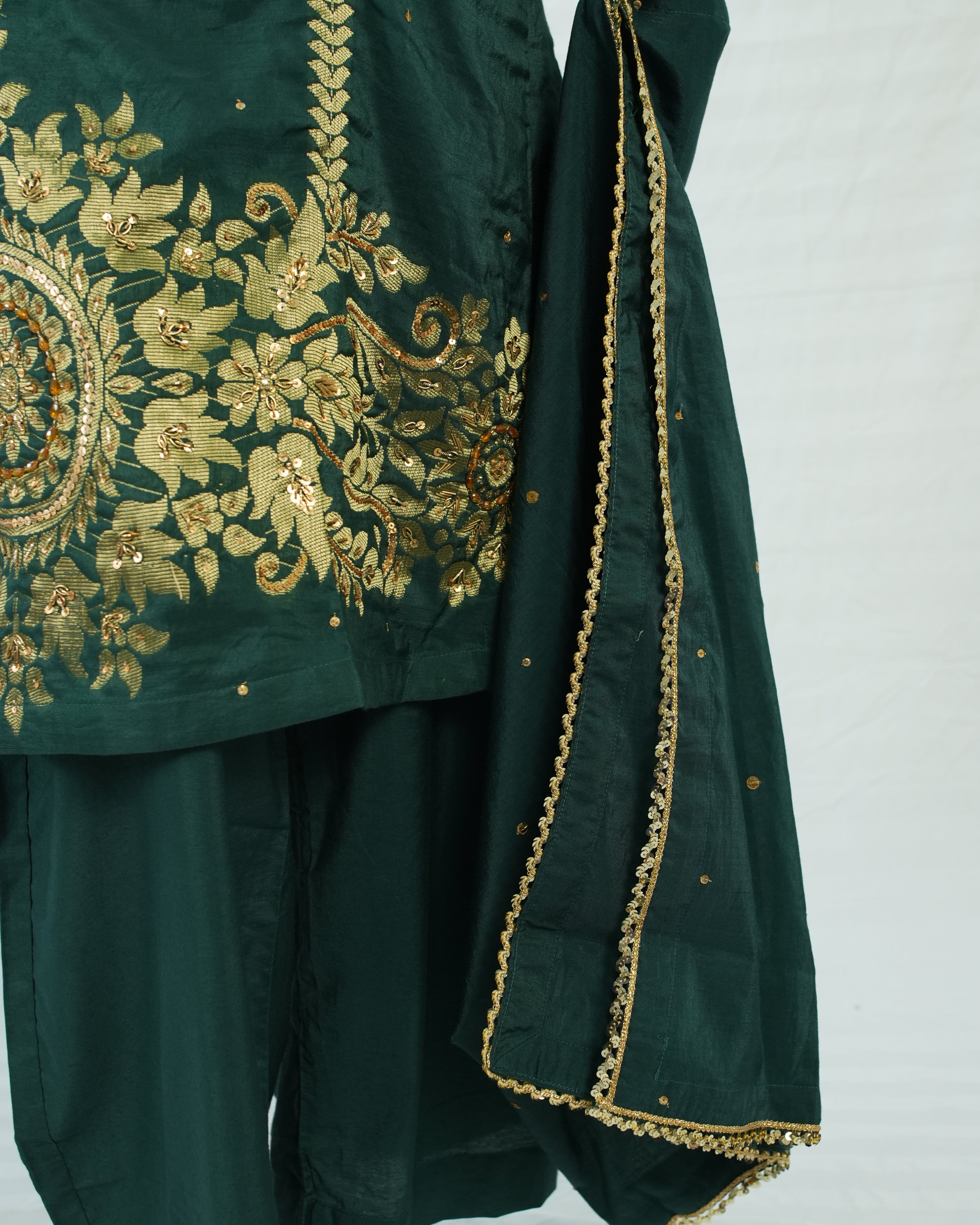 Green Printed Pure Rao Silk 3 PC | DD-PRSLK-ES-025