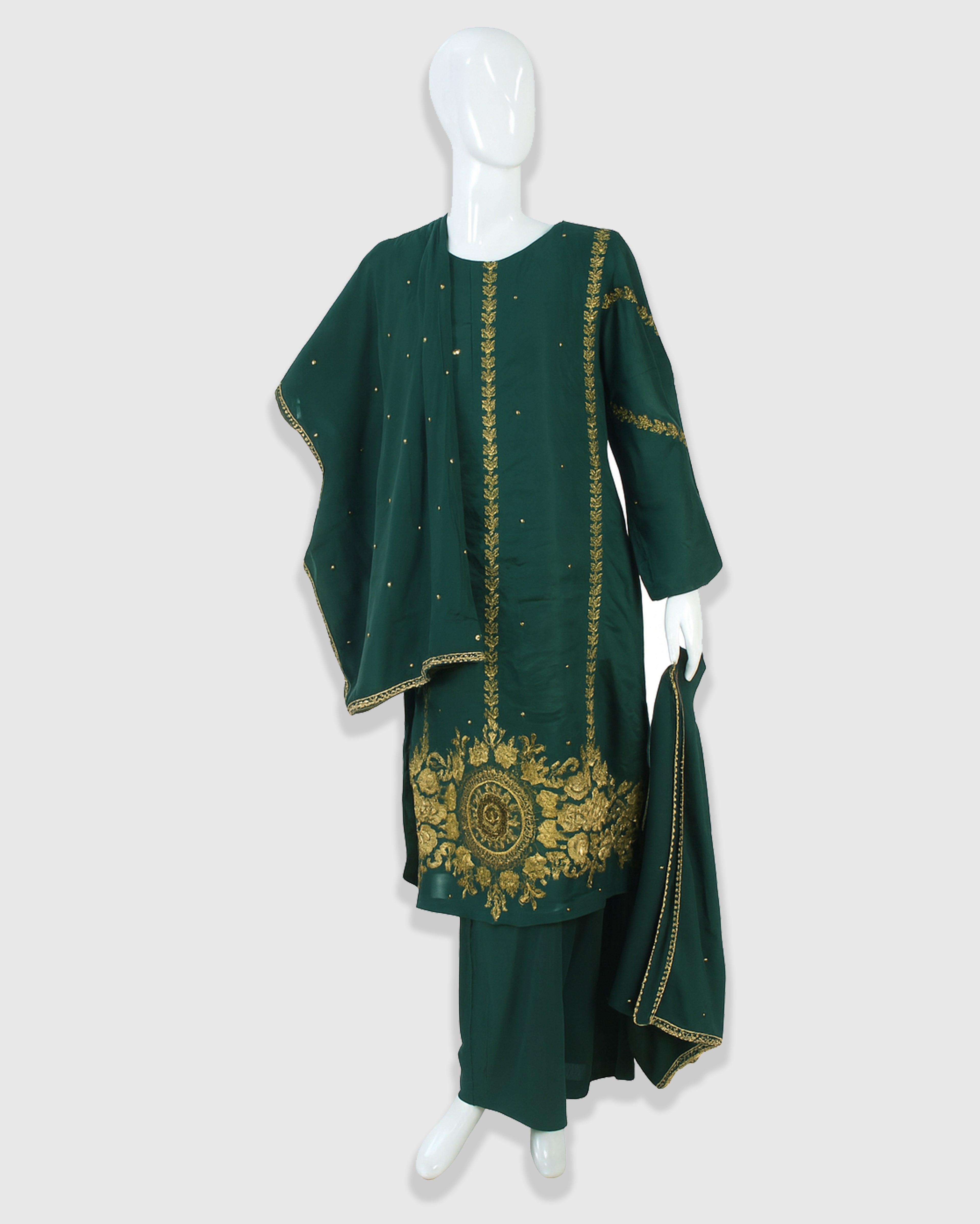 Green Printed Pure Rao Silk 3 PC | DD-PRSLK-ES-025