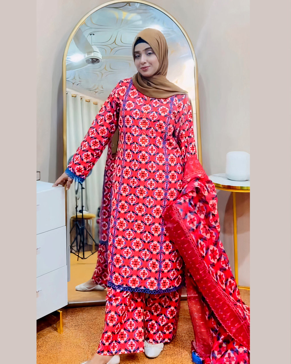 Un-Stitched Blue Pink Printed Khaddar 3PC | DD-PKHDR-018