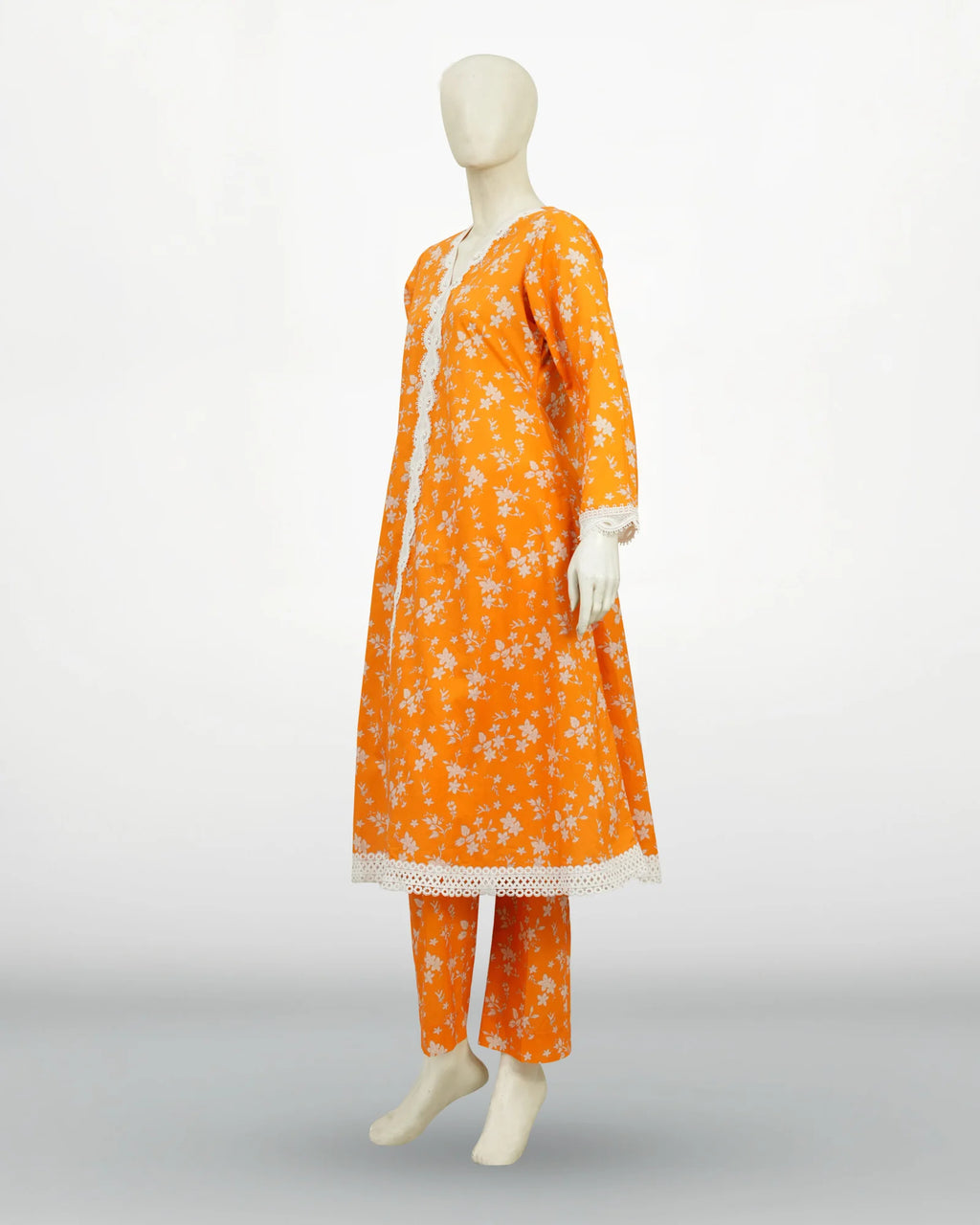 Un-Stitched Printed DD Lawn Orange 3 Pcs | DD-PLAWN-028