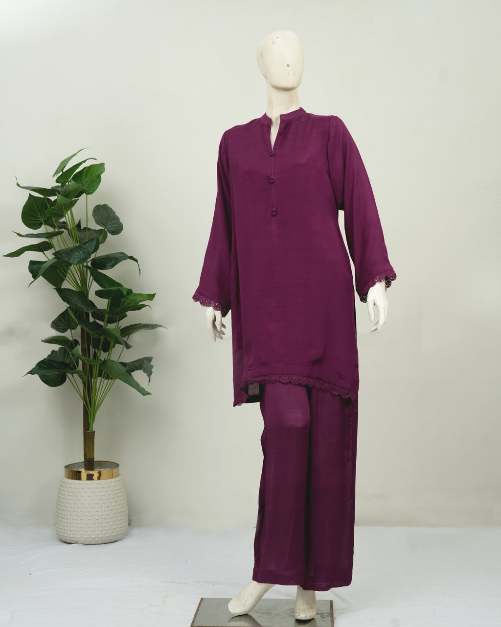 Magenta Plain Rao-Silk 2 PC | DD-SOLID-PMR-003
