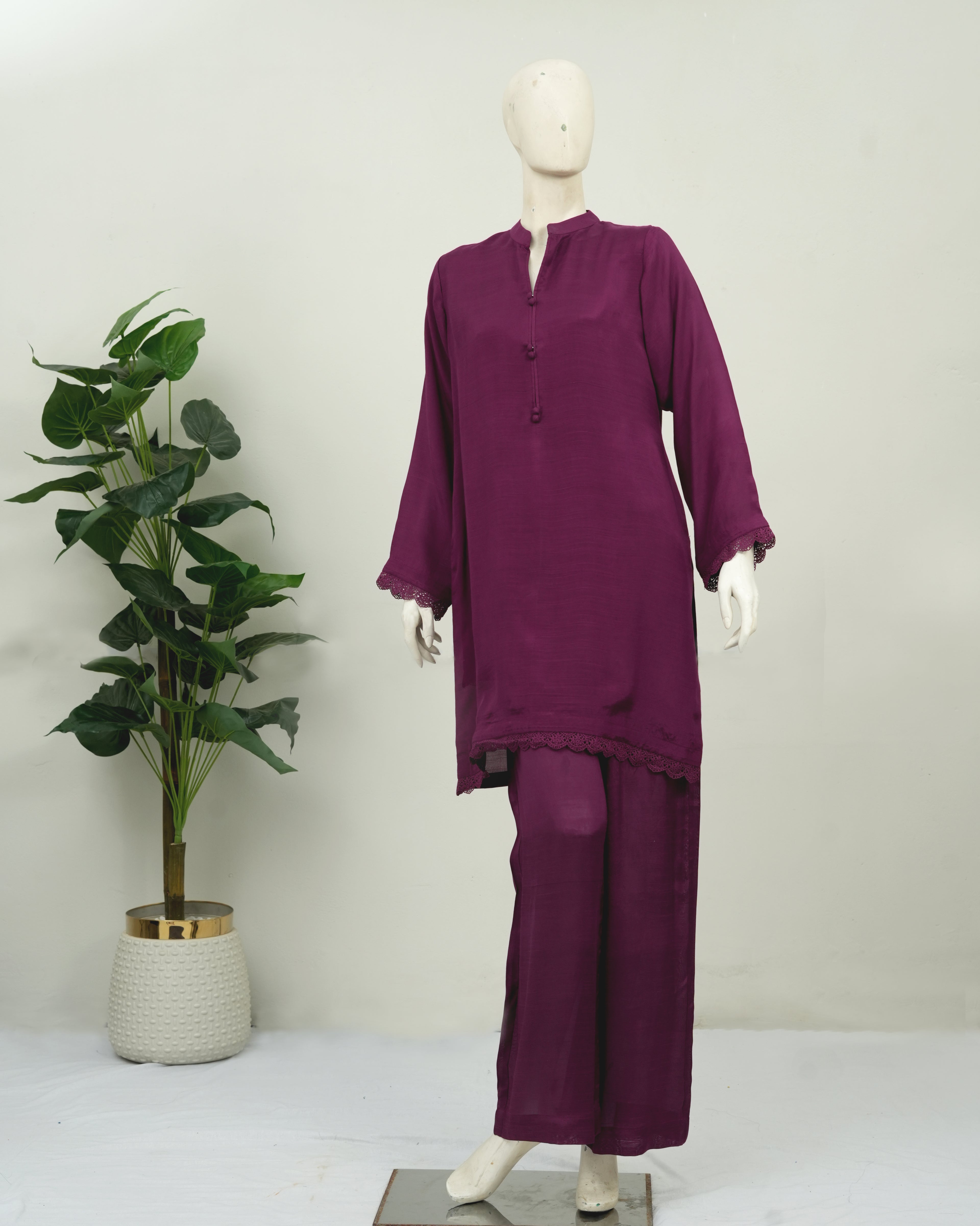 Magenta Plain Rao-Silk 2 PC | DD-SOLID-PMR-003