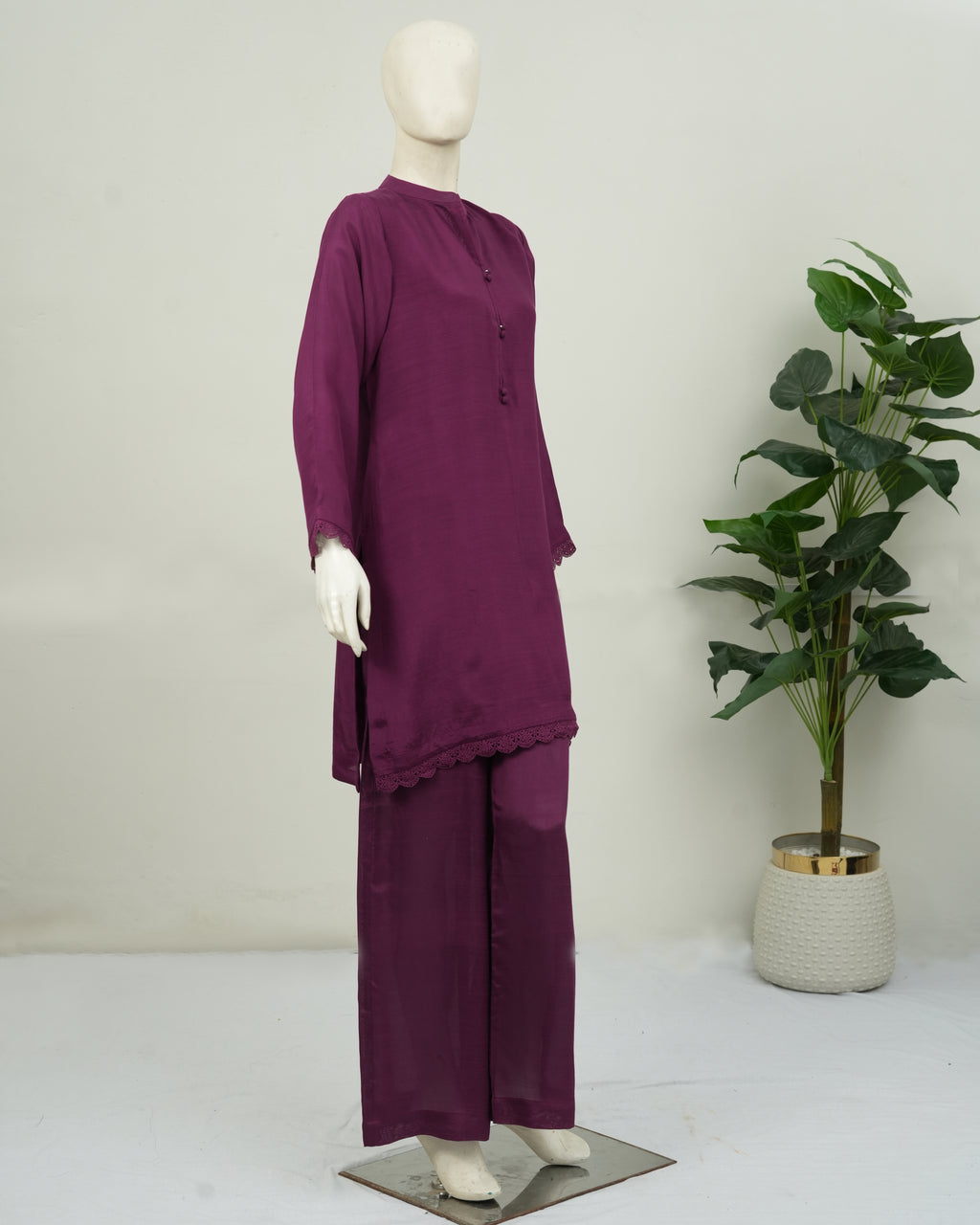 Magenta Plain Rao-Silk 2 PC | DD-SOLID-PMR-003