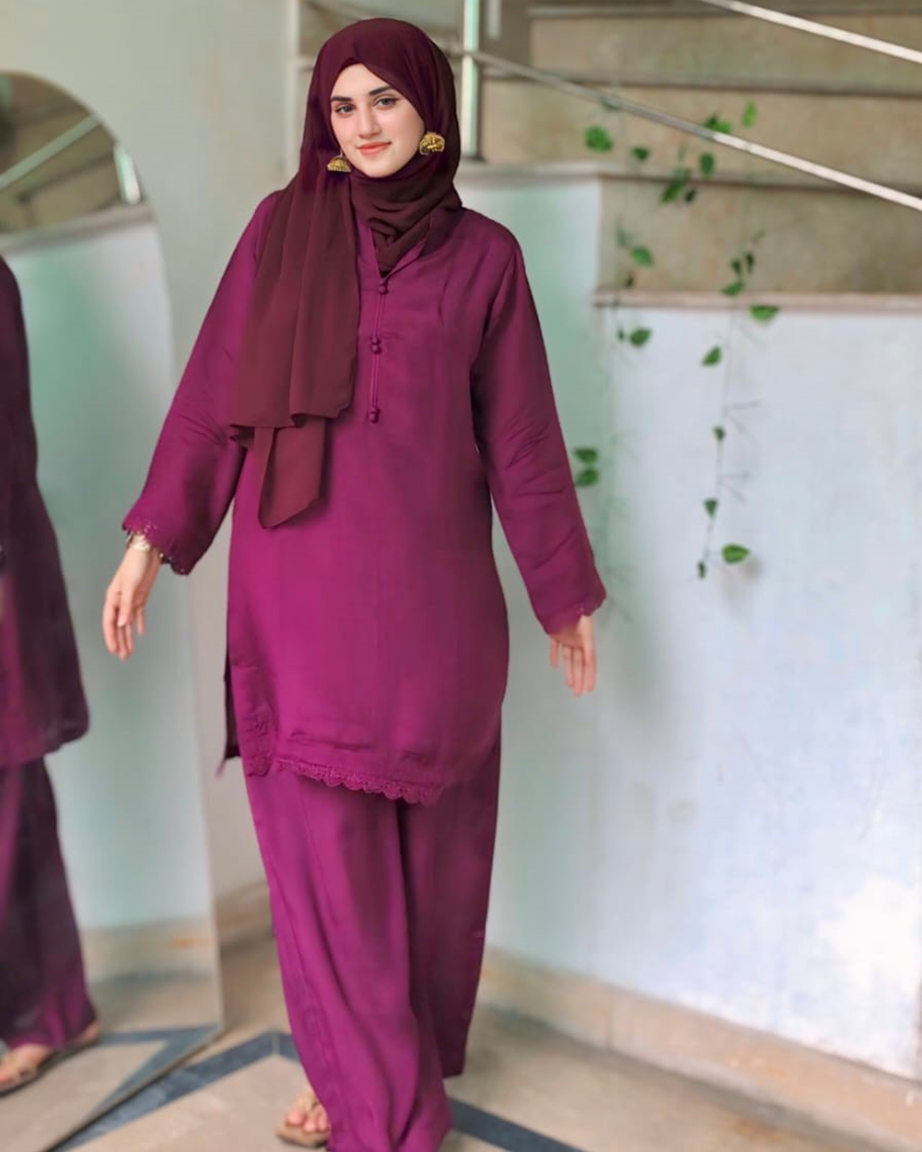 Magenta Plain Rao-Silk 2 PC | DD-SOLID-PMR-003