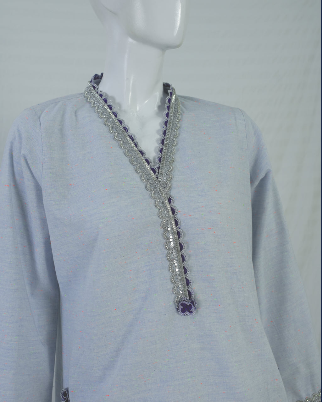 Light Blue Cotton Short Shirt with Farshi Shalwar – 2 Piece Set