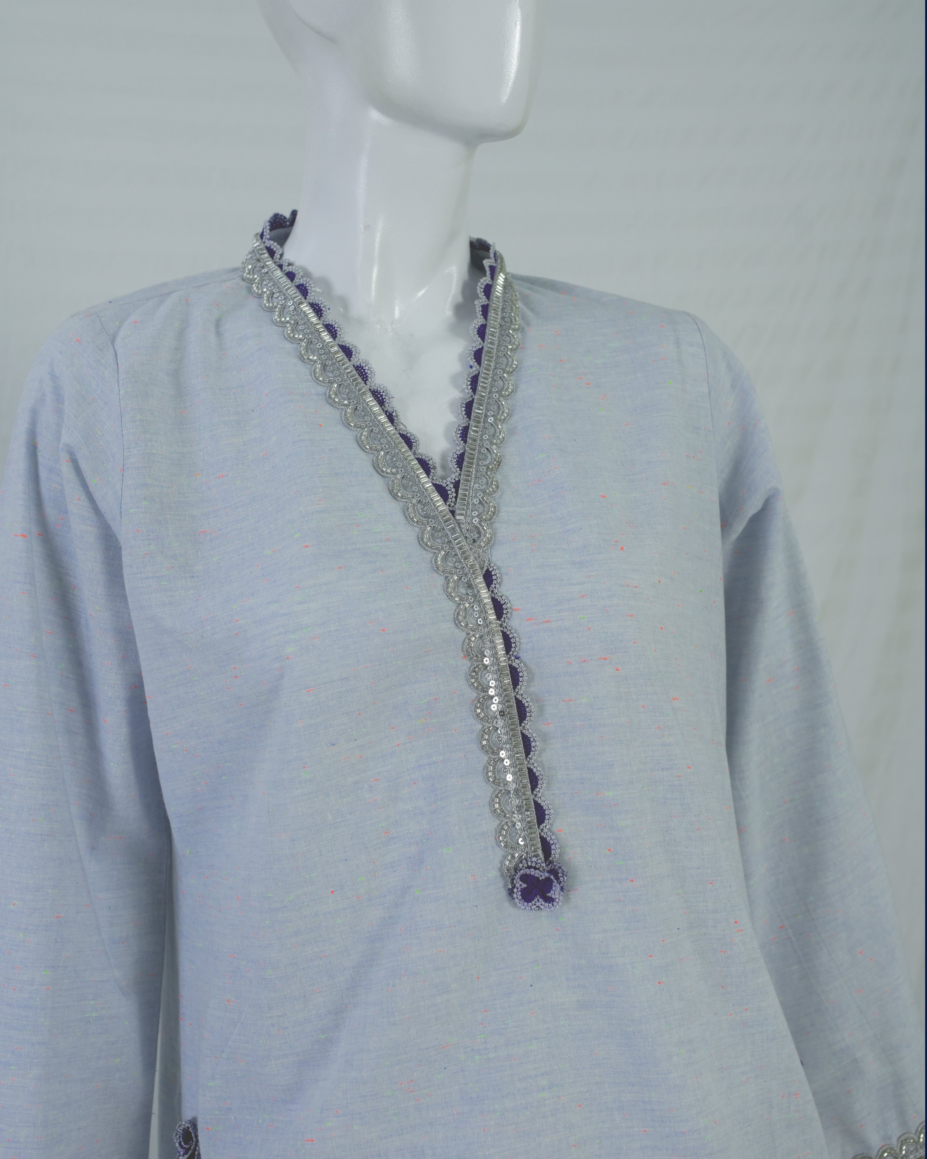 Light Blue Cotton Short Shirt with Farshi Shalwar – 2 Piece Set