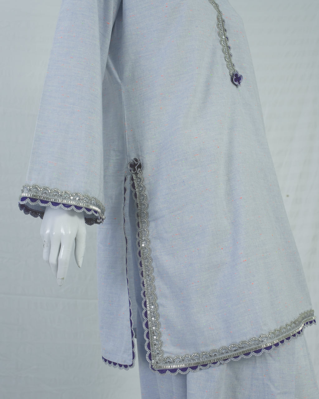 Light Blue Cotton Short Shirt with Farshi Shalwar – 2 Piece Set