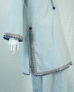 Cotton light Blue Long Shirt with Farshi Shalwar 2 Piece Set | DD-COTT-031
