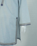 Cotton light Blue Long Shirt with Farshi Shalwar 2 Piece Set | DD-COTT-031
