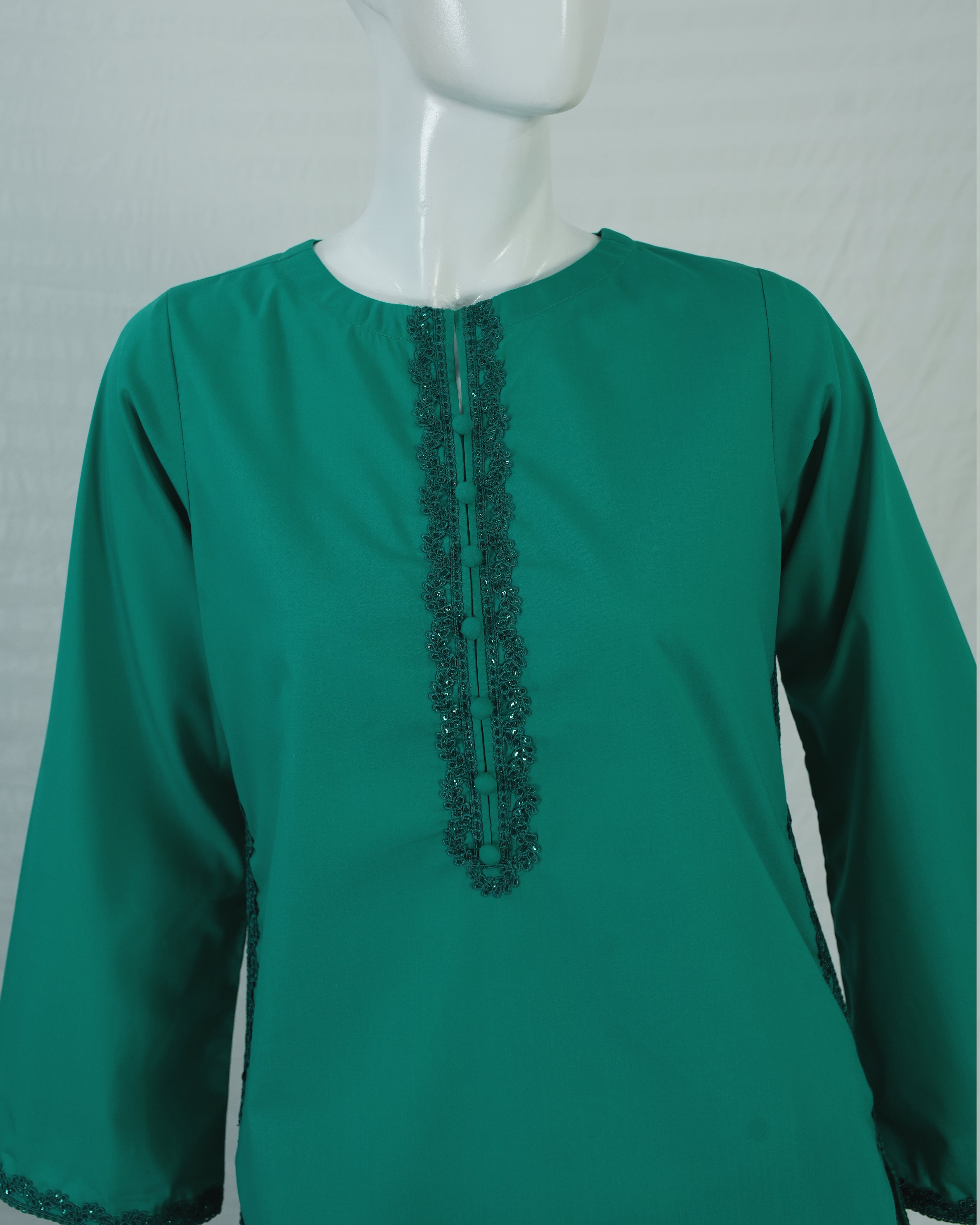 Cotton Dark Green Short Shirt with Farshi Shalwar – 2 Piece Set