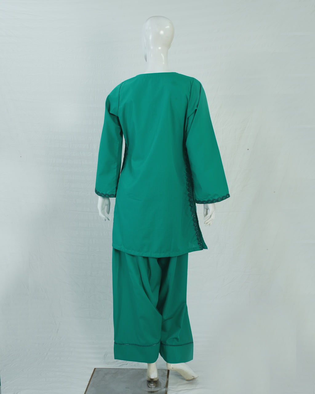 Cotton Dark Green Short Shirt with Farshi Shalwar – 2 Piece Set
