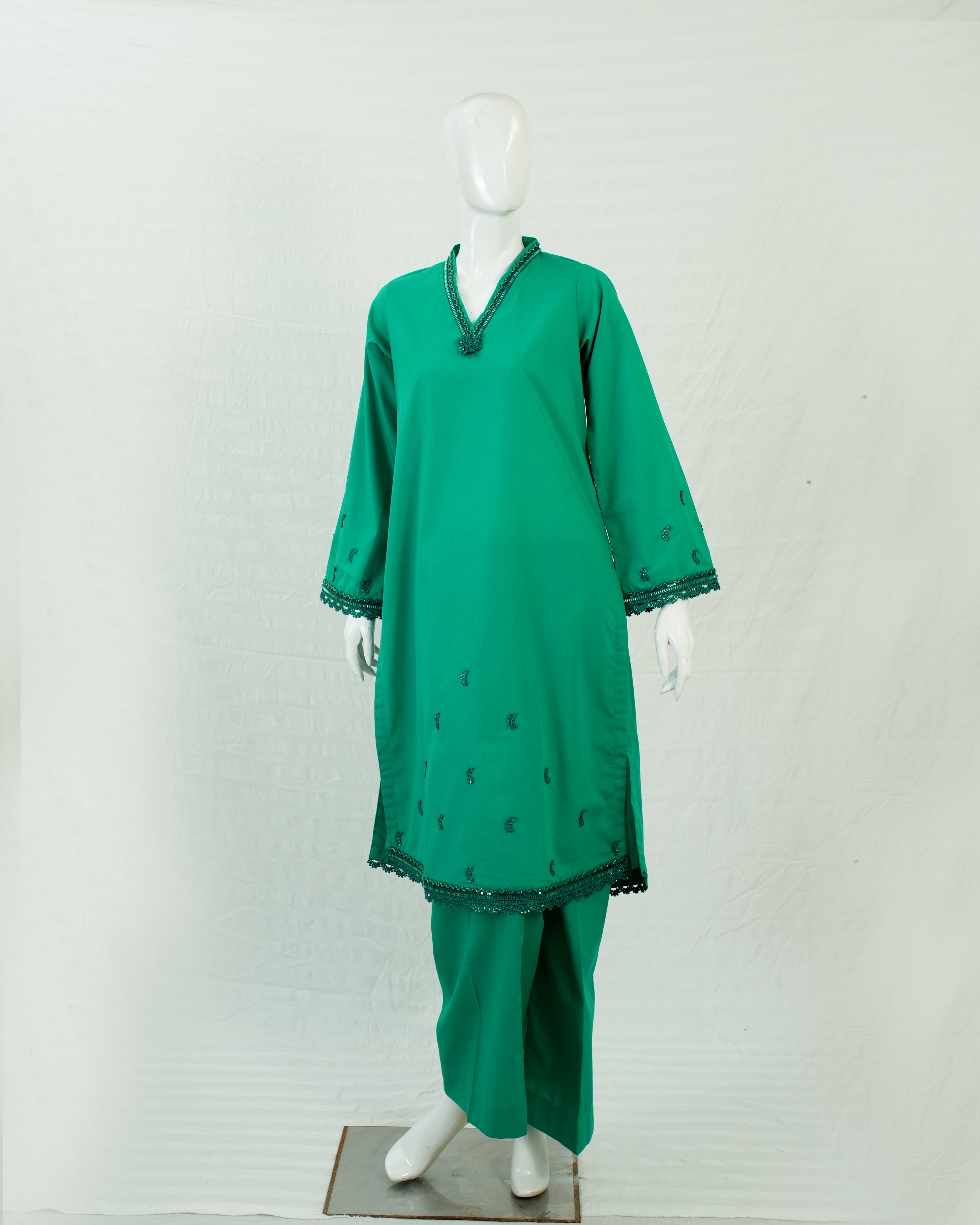 Cotton Dark Green Long Shirt with Farshi Shalwar