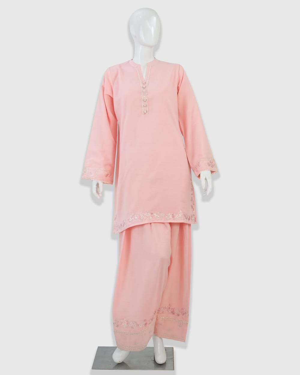 Cotton Baby Pink Short Shirt With Farshi Shalwar - 2 Piece Set