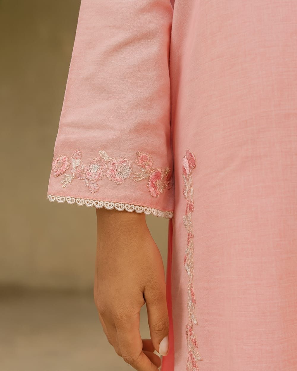 Cotton Baby Pink Short Shirt With Farshi Shalwar - 2 Piece Set