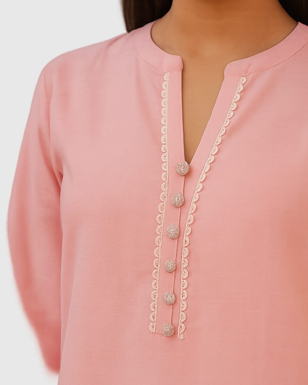 Cotton Baby Pink Short Shirt With Farshi Shalwar - 2 Piece Set