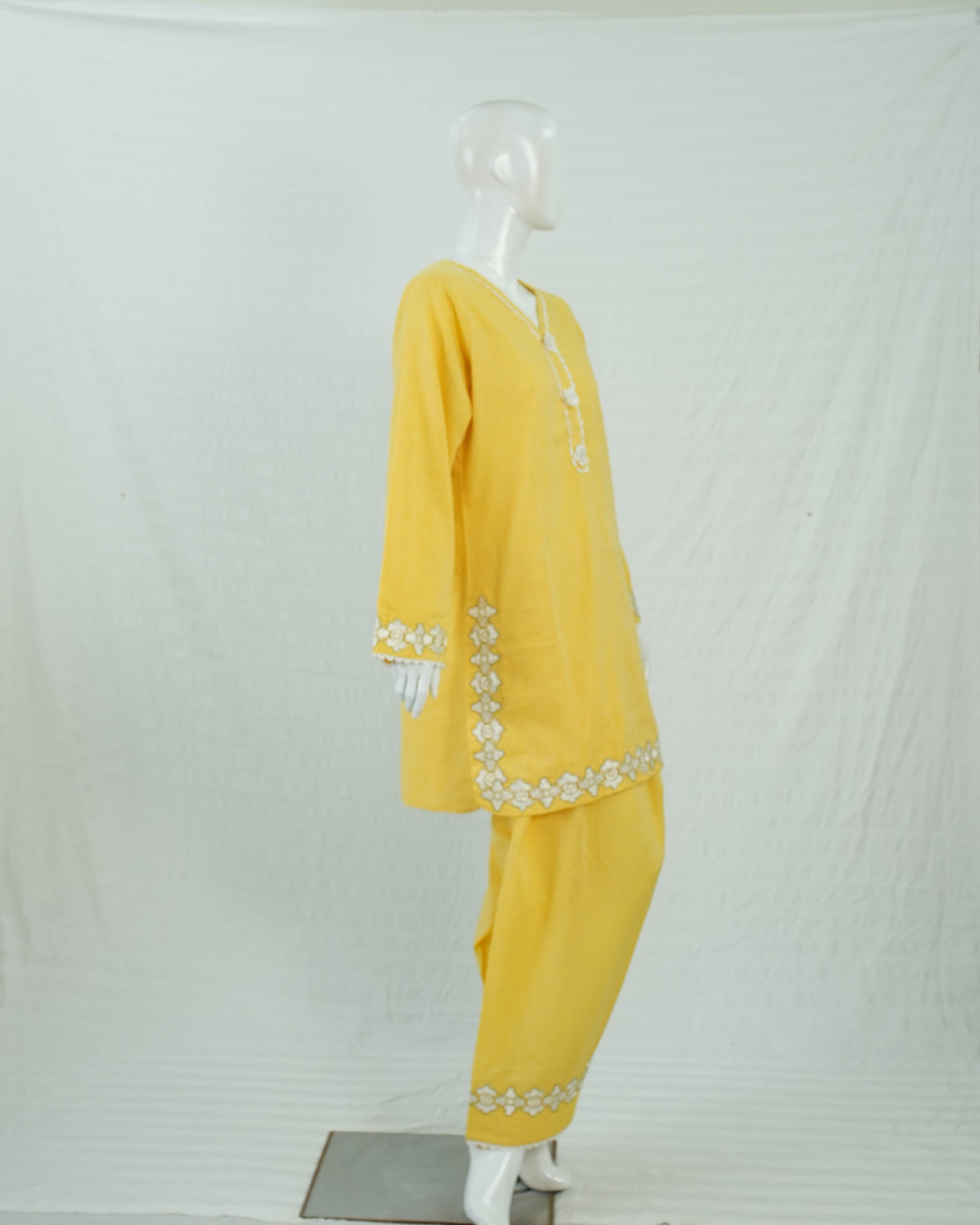 Cotton Lemon Yellow Short Shirt with Farshi Shalwar – 2 Piece Set