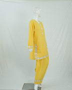 Cotton Lemon Yellow Short Shirt with Farshi Shalwar – 2 Piece Set | DD-COTT-035