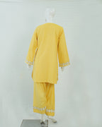 Cotton Lemon Yellow Short Shirt with Farshi Shalwar – 2 Piece Set | DD-COTT-035