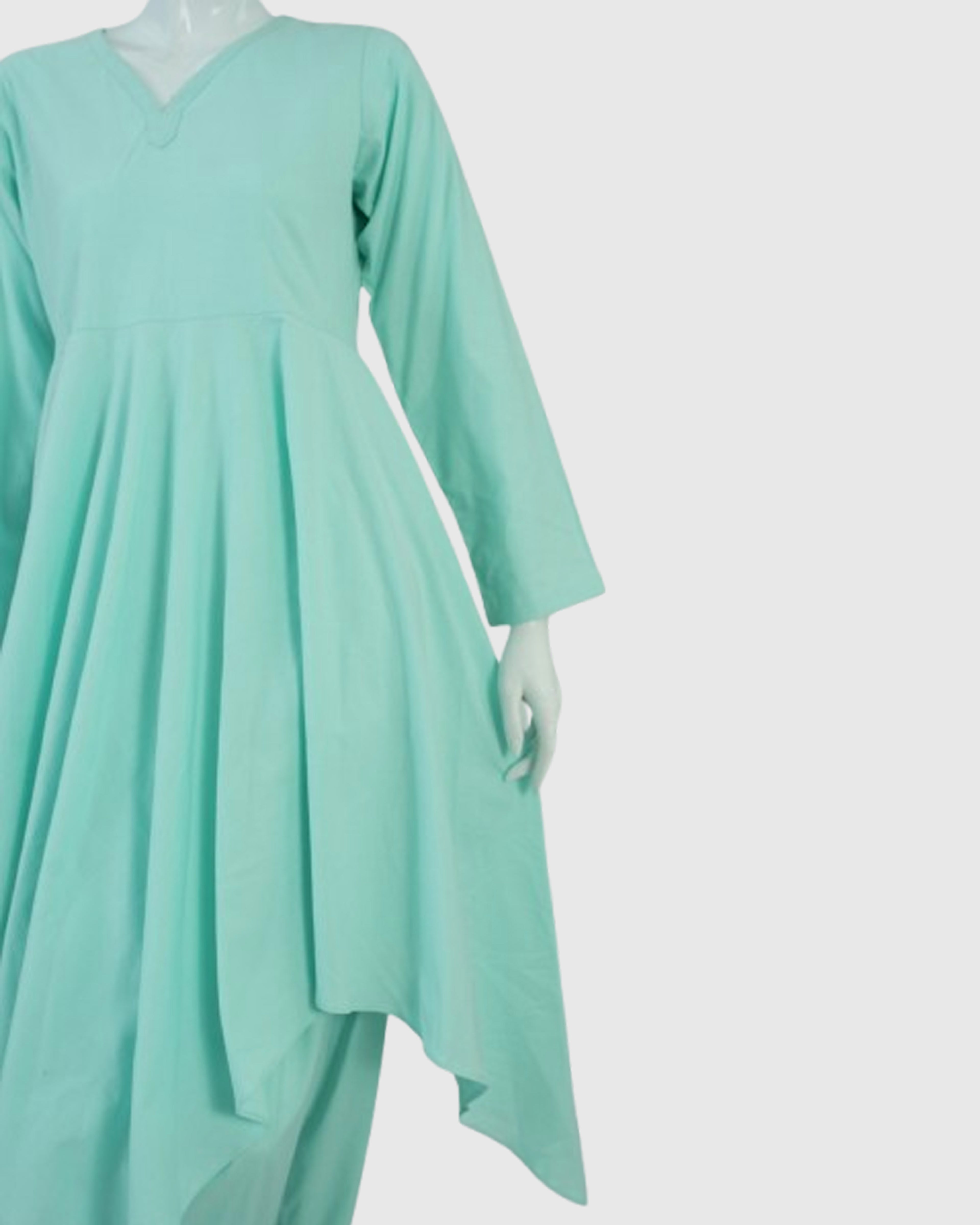 Sea Green Cotton Star Frock With Shalwar 2Pcs | DD-COTT-036
