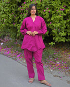 Purple Cotton Short Shirt & Trouser | DD-COTT-037