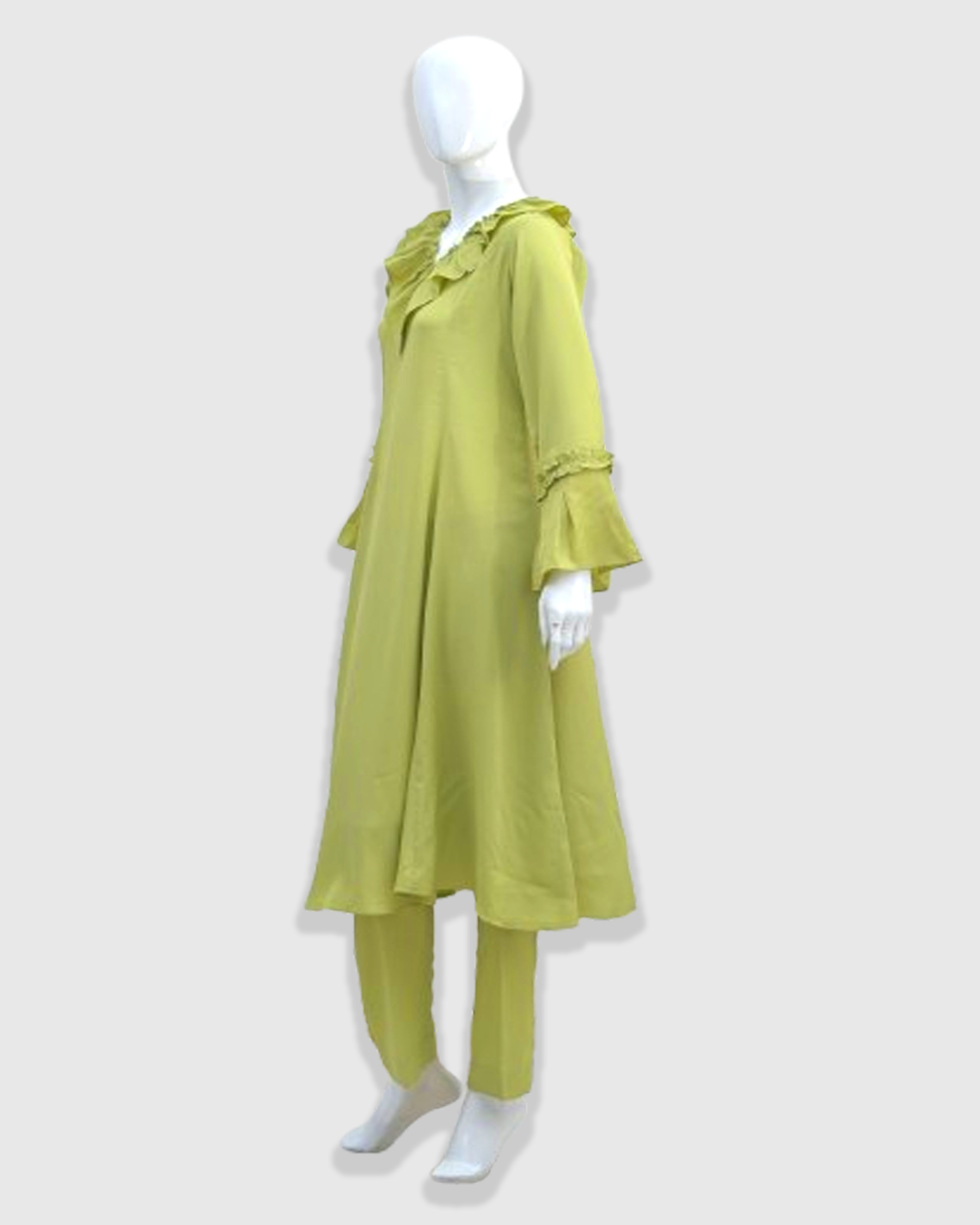 Linen Lemon Color Shirt with Trousers – 2 Piece Set | DD-LELN-039