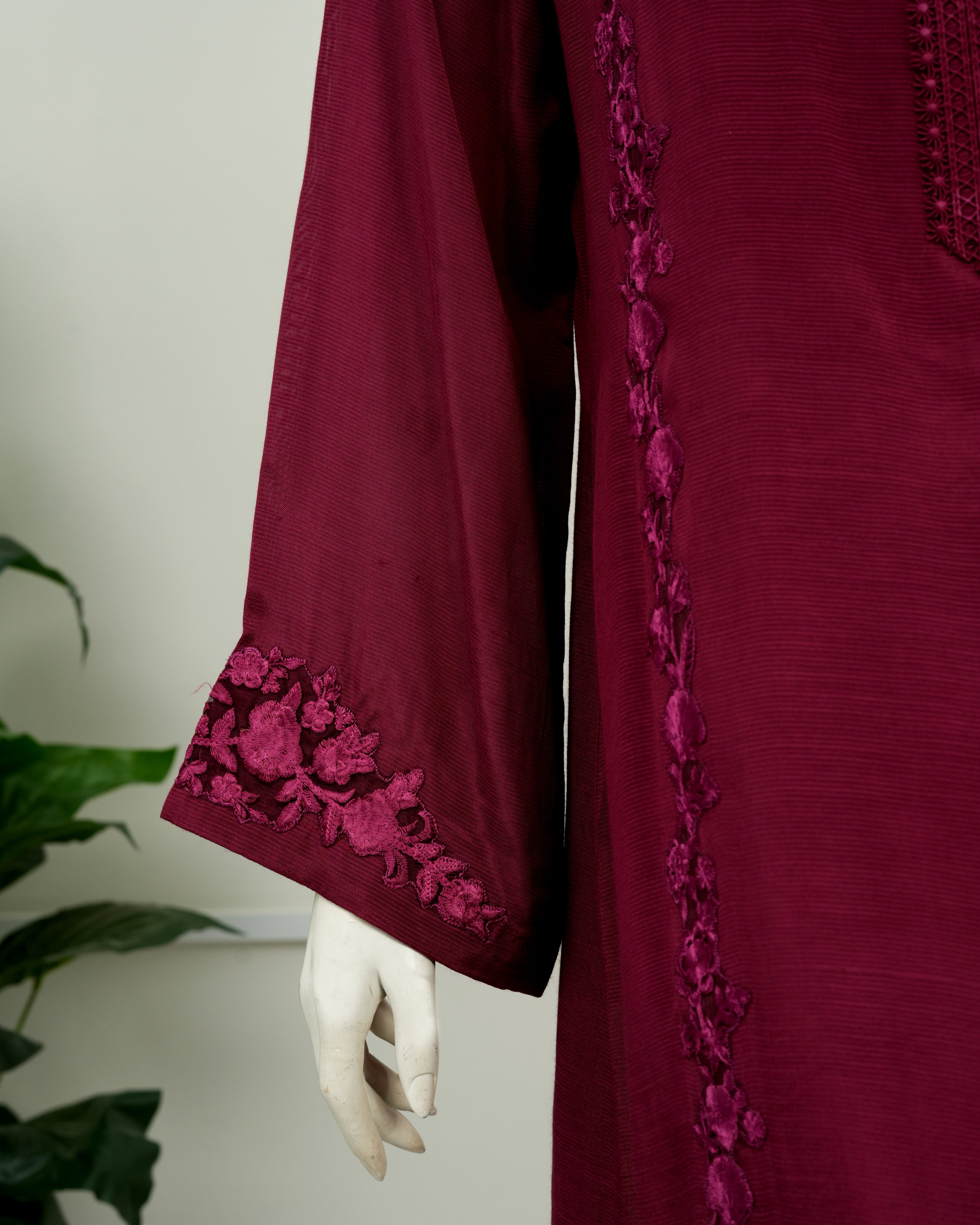 Maroon Embroidered Rao-Silk 2 PC | DD-SOLID-EMR-004