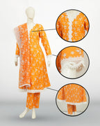 Un-Stitched Printed DD Lawn Orange 3 Pcs | DD-PLAWN-028
