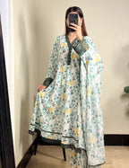 Un-Stitched Printed DD Lawn Green 3 Pcs | DD-PLAWN-026