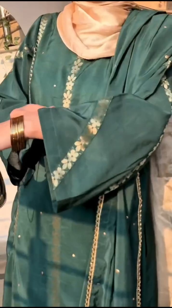 Green Printed Pure Rao Silk 3 PC | DD-PRSLK-ES-025