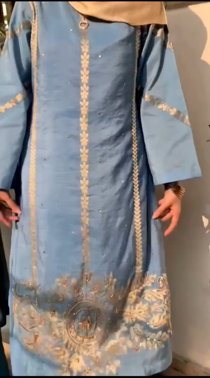 Sky Blue Printed Pure Rao Silk 3 PC | DD-PRSLK-ES-024