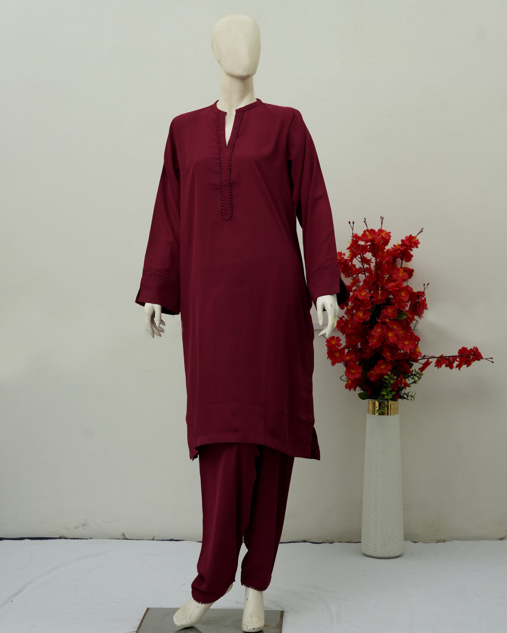 Maroon Georgette 2 PC | DD-SOLID-PRG-006