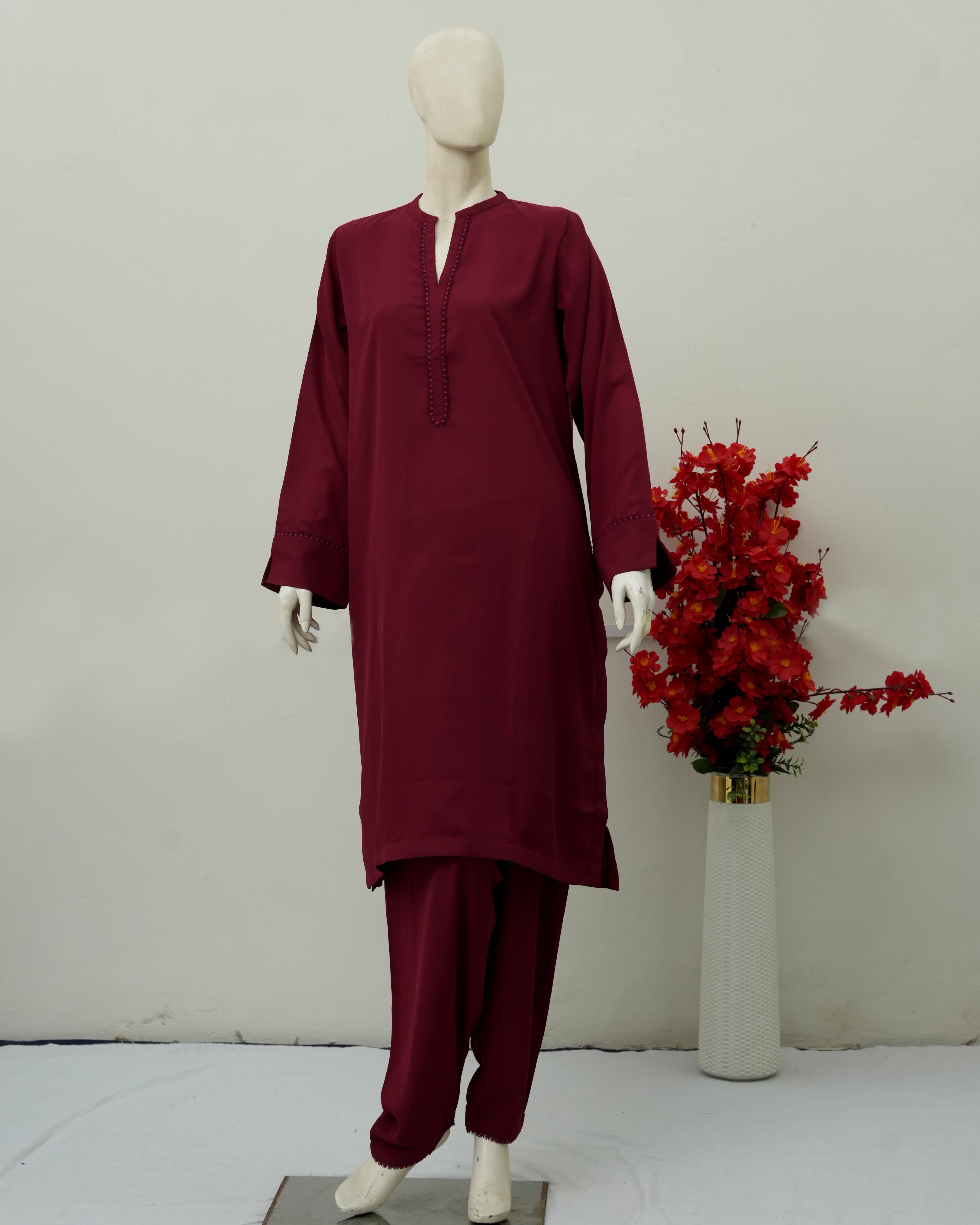 Maroon Georgette 2 PC | DD-SOLID-PRG-006