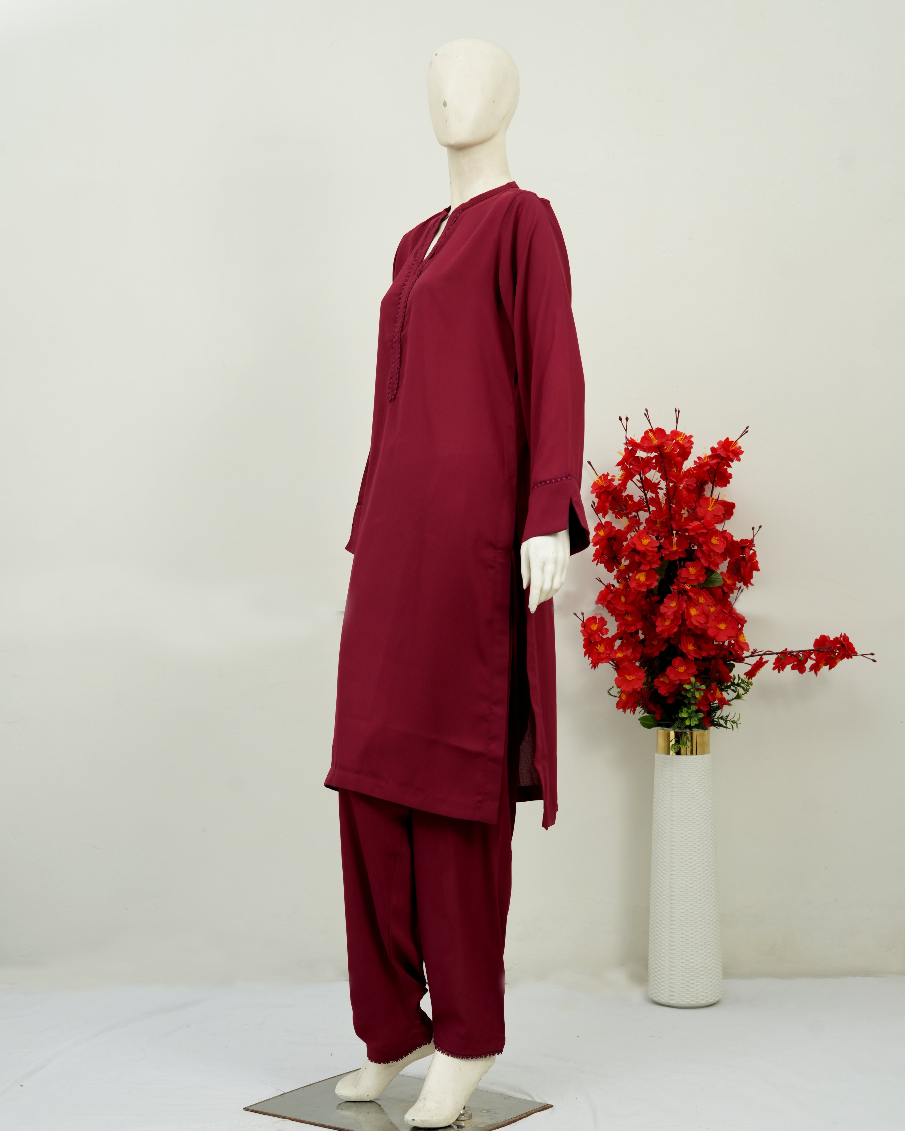 Maroon Georgette 2 PC | DD-SOLID-PRG-006
