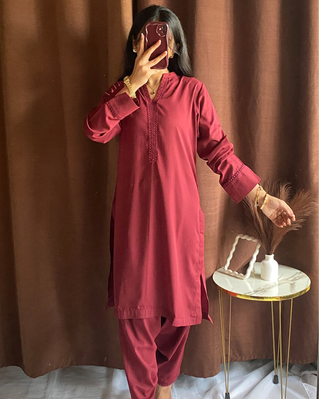 Maroon Georgette 2 PC | DD-SOLID-PRG-006