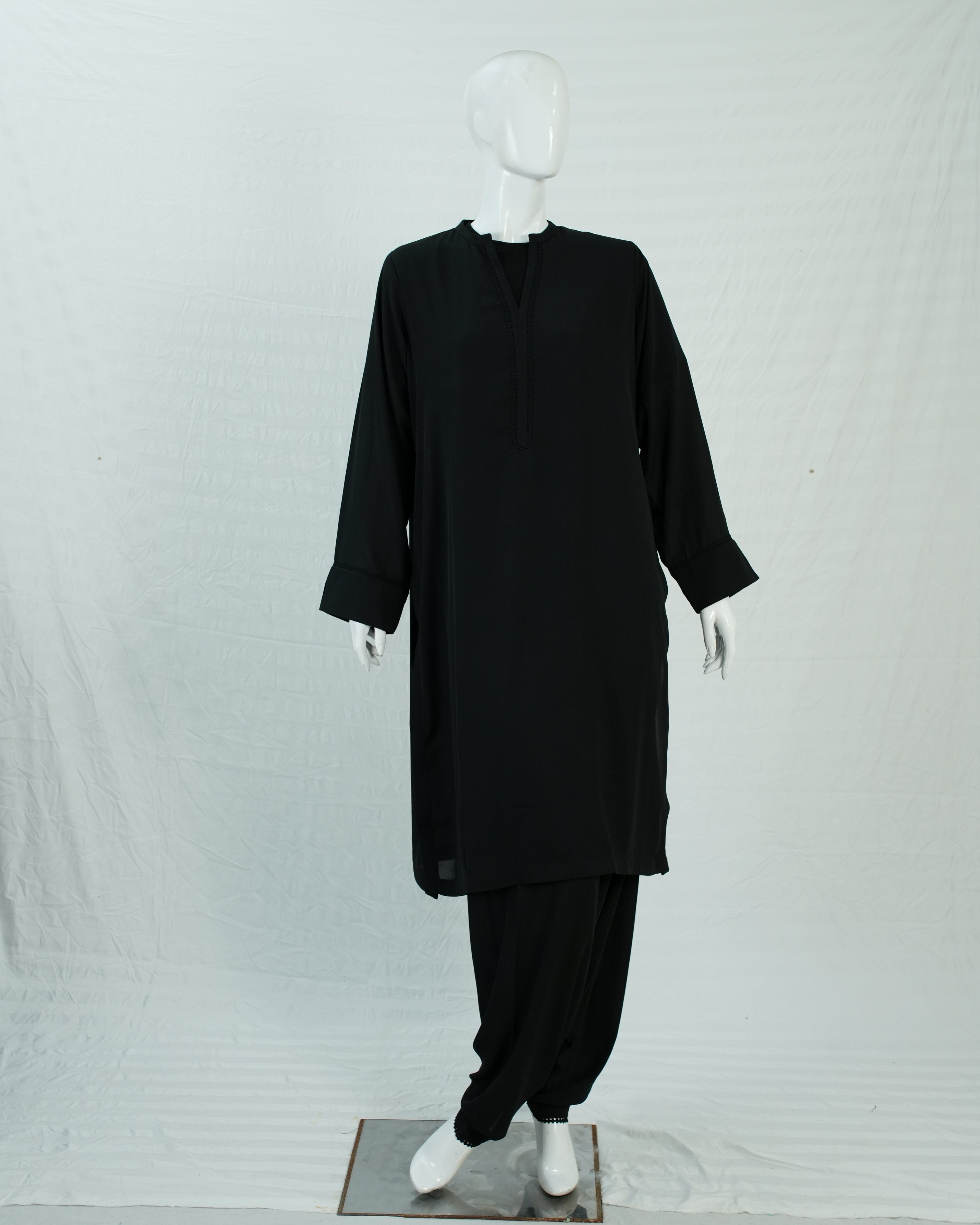 Black Plain Georgette 2 PC | DD-SOLID-PBG-007