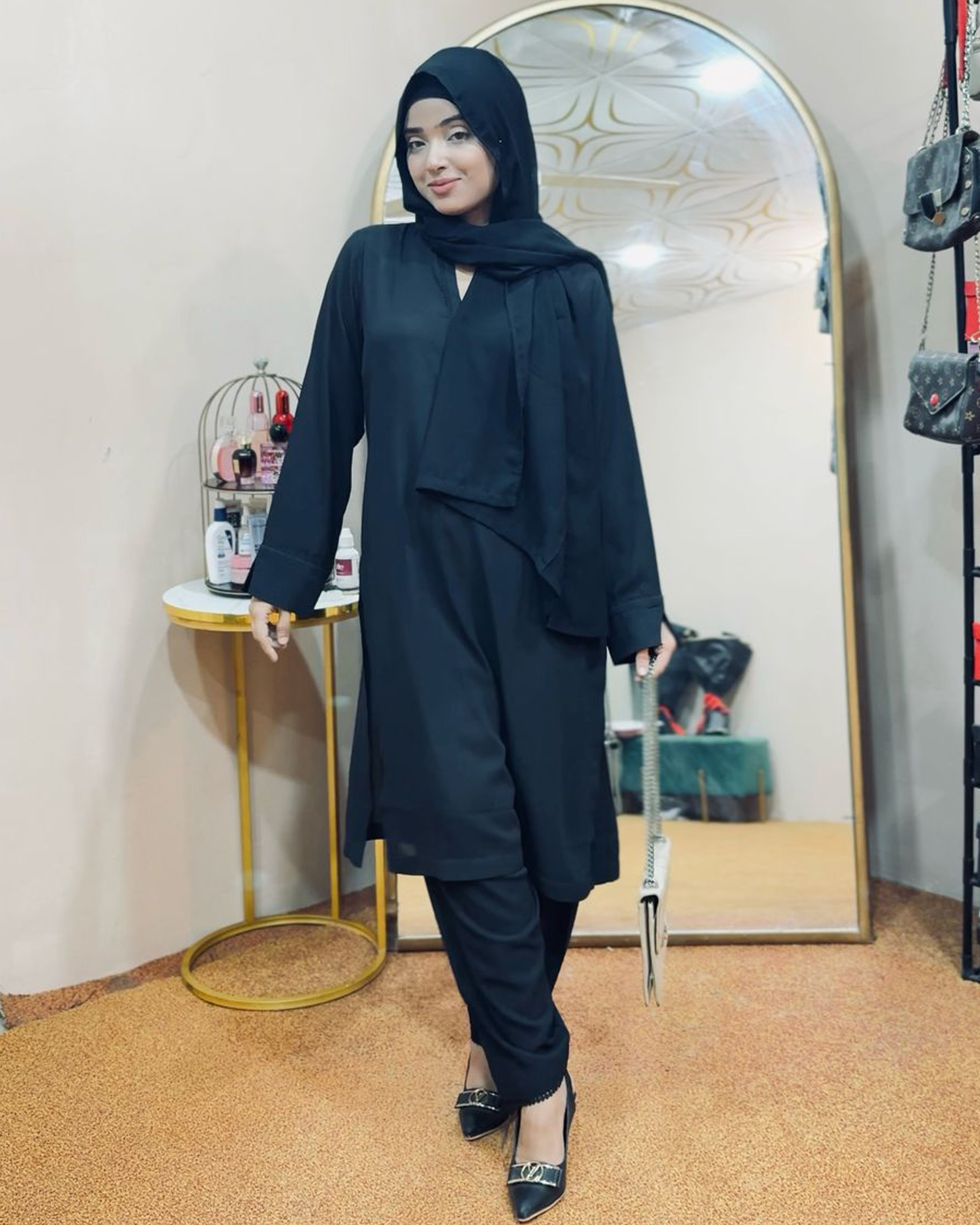 Black Plain Georgette 2 PC | DD-SOLID-PBG-007