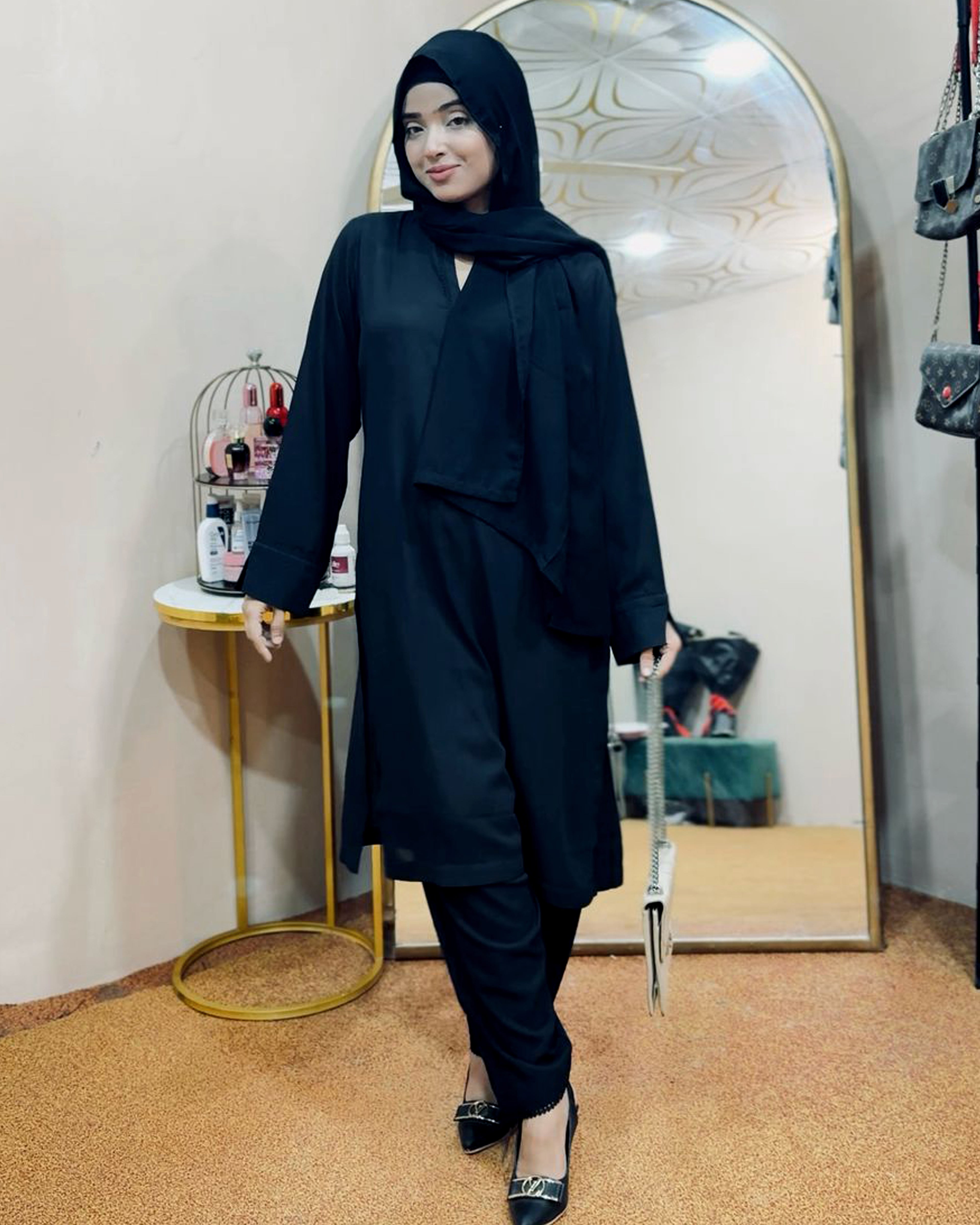 Black Plain Georgette 2 PC | DD-SOLID-PBG-007