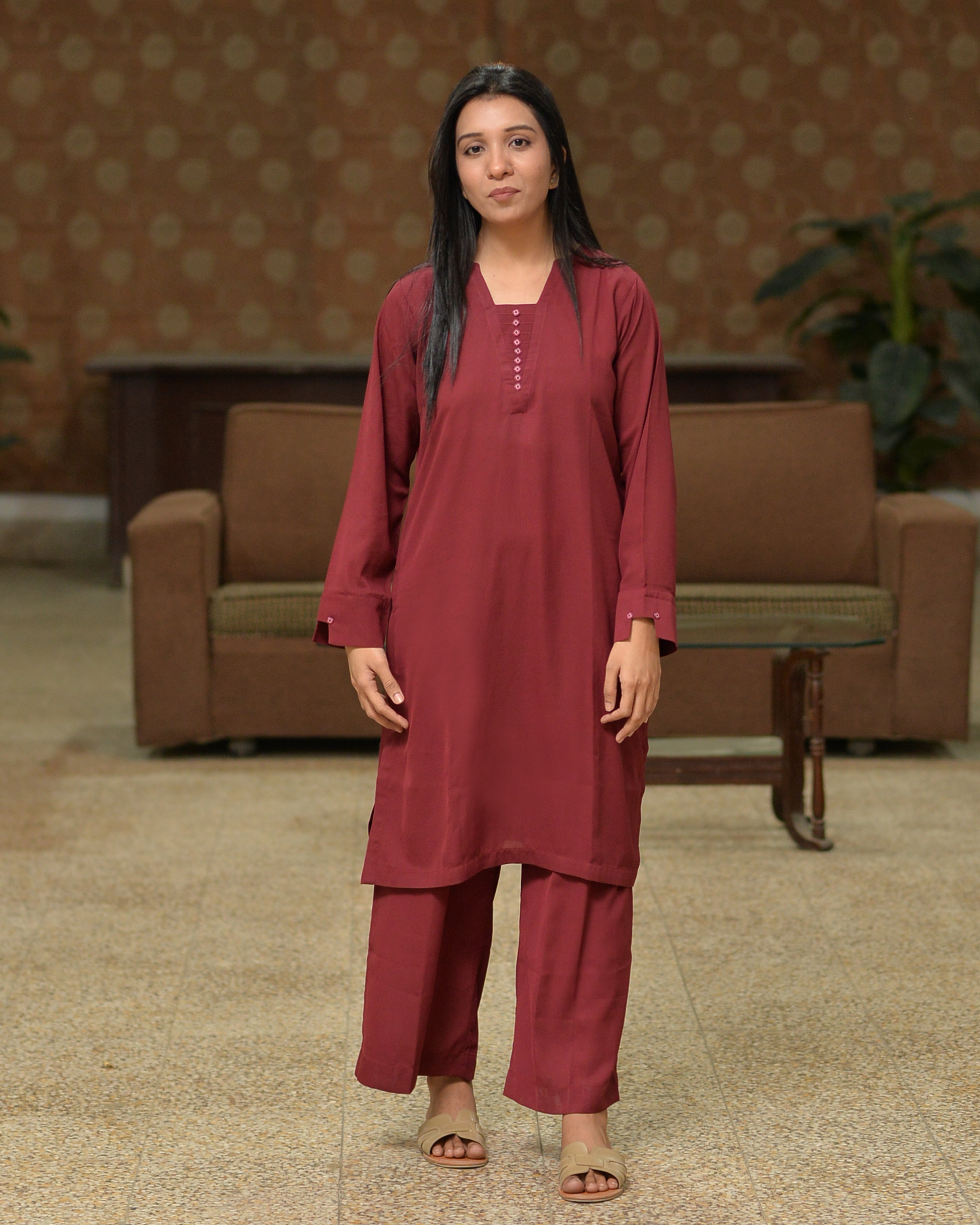 Maroon Plain Georgette 2 PC | DD-SOLID-PMG-008