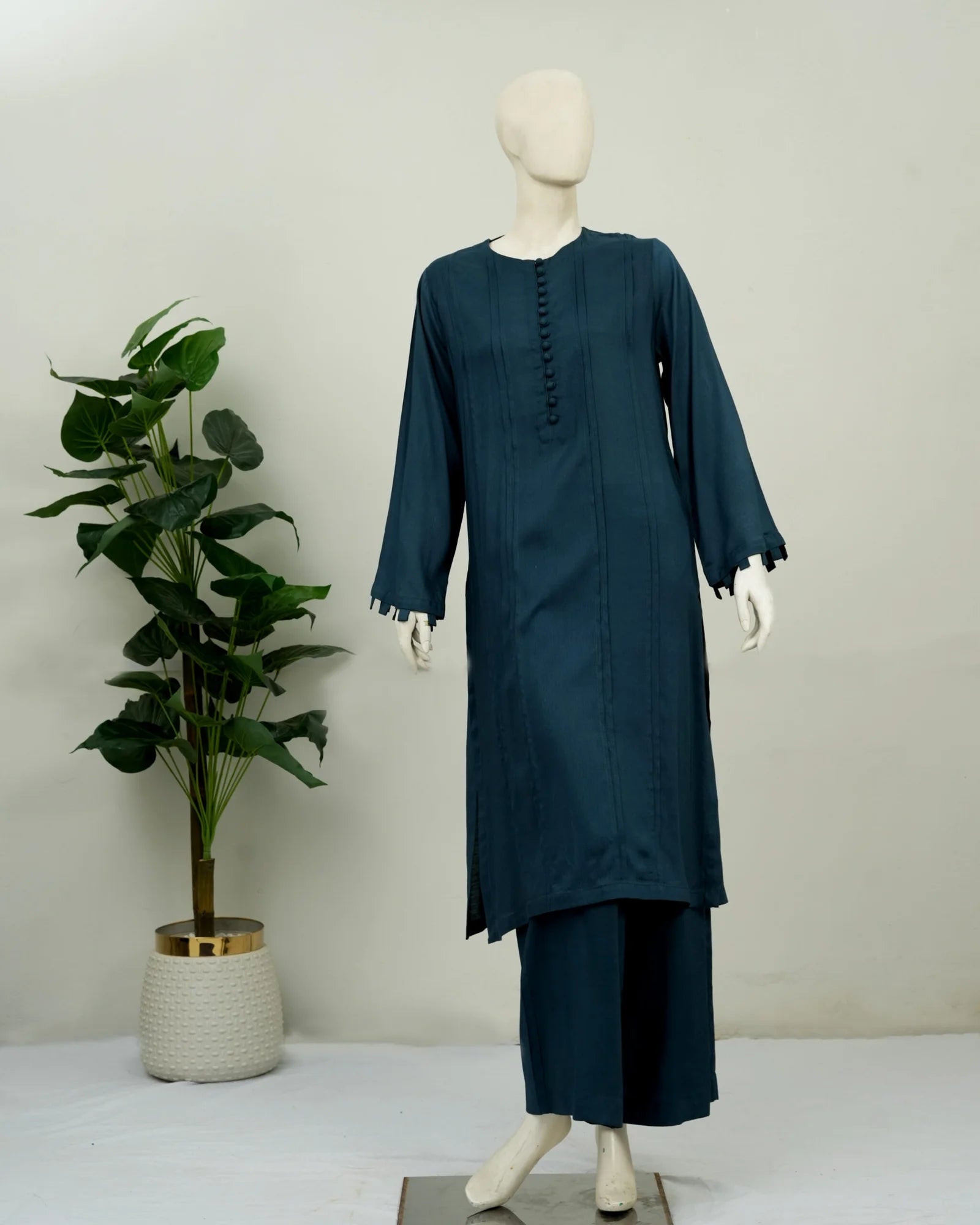 Navy Blue Russian Rao-Silk 2 PC | DD-SOLID-PBRR-009