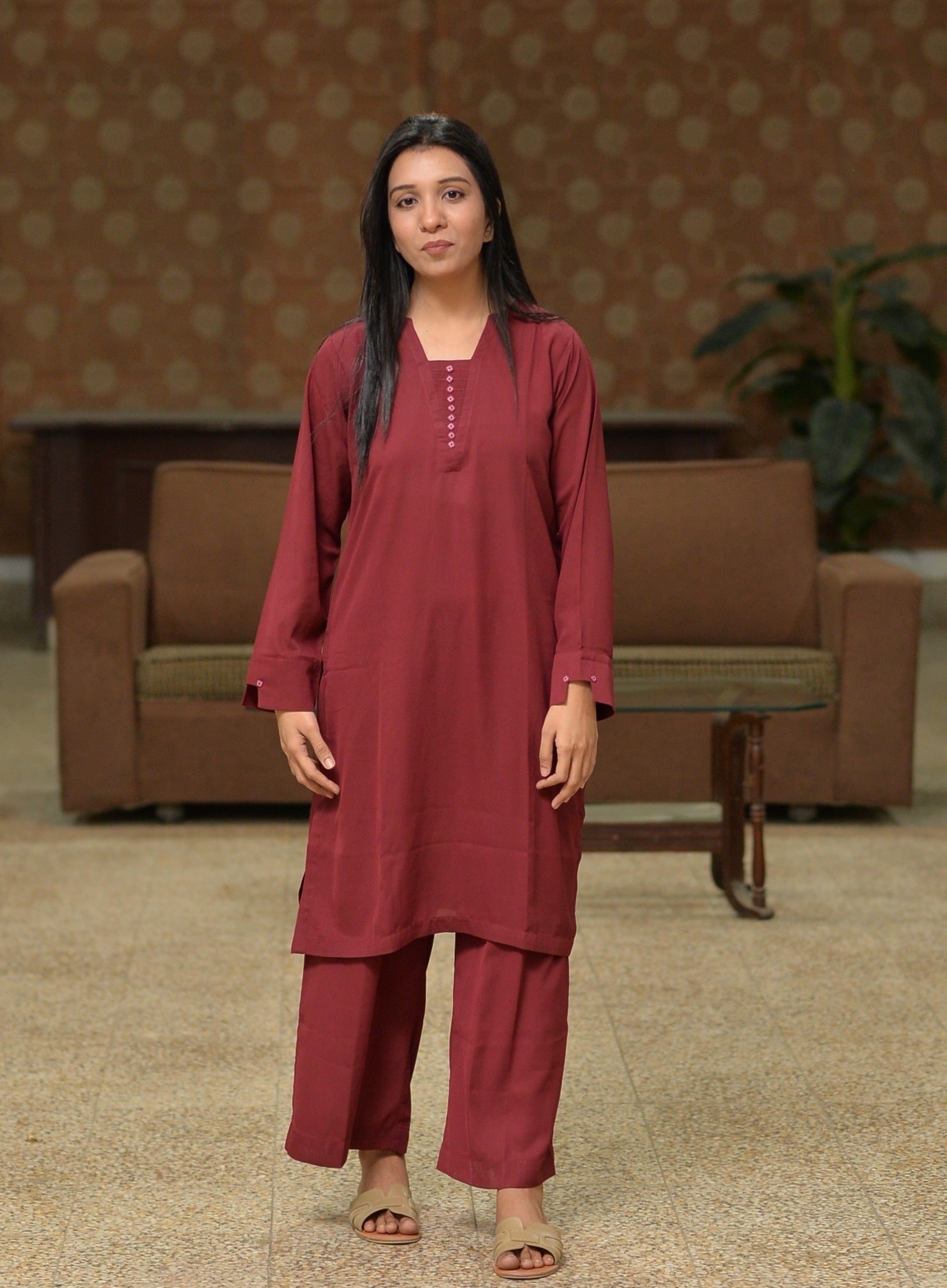 Maroon Plain Georgette 2 PC | DD-SOLID-PMG-008
