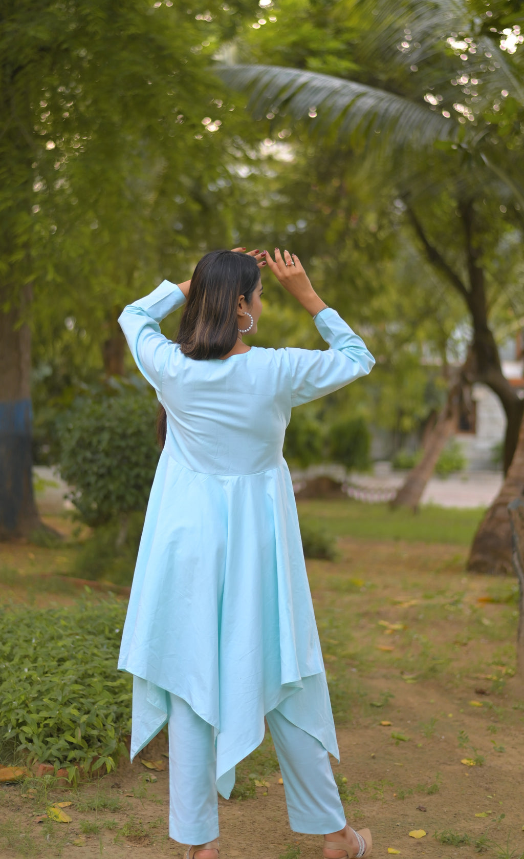 Sea Green Cotton Star Frock With Shalwar 2Pcs | DD-COTT-036