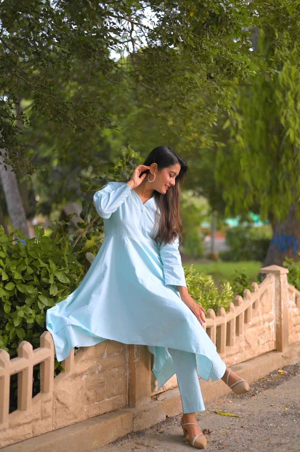 Sea Green Cotton Star Frock With Shalwar 2Pcs | DD-COTT-036